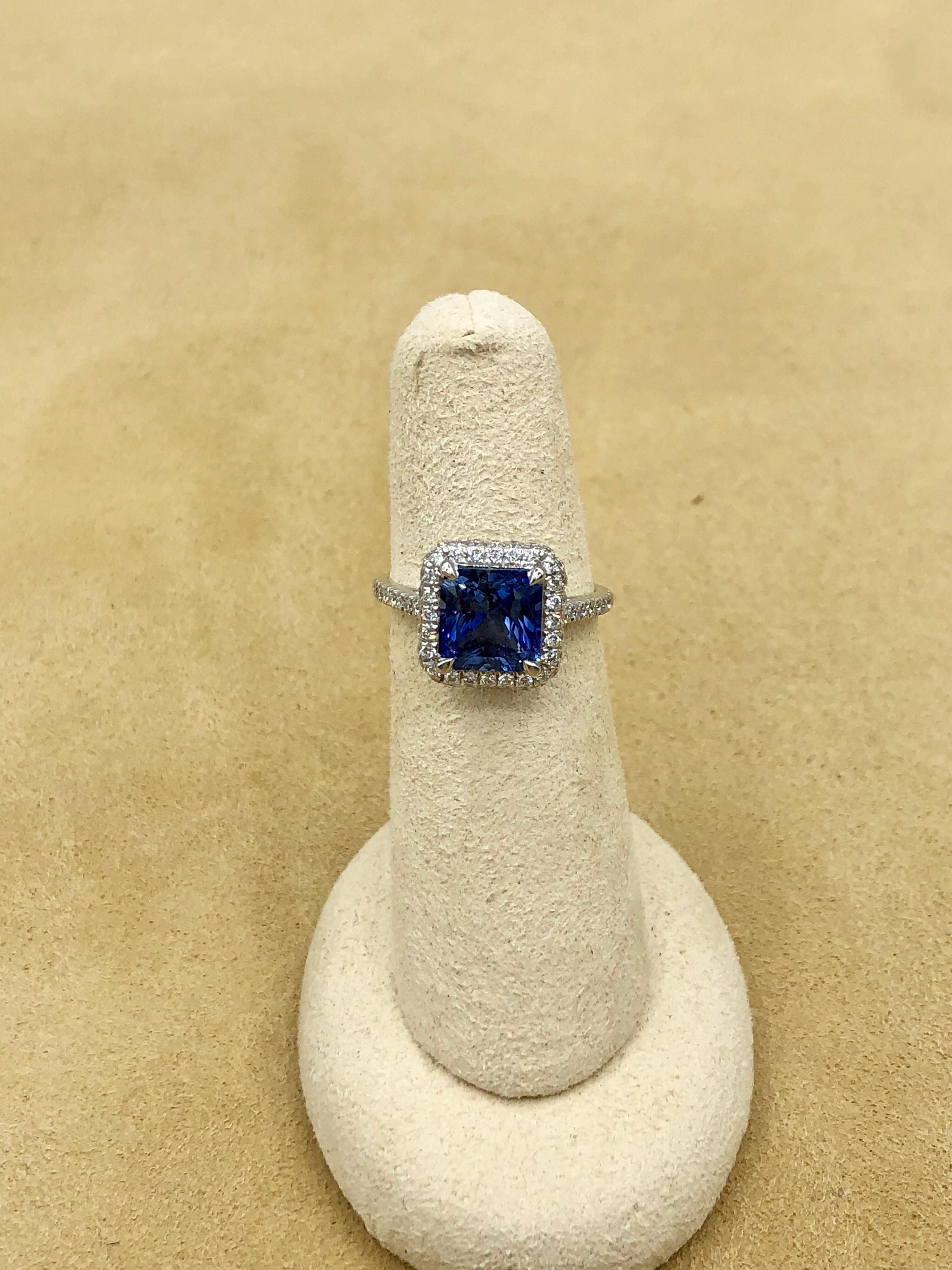 Emilio Jewelry Certified 3.98 Carat Ceylon Sapphire Diamond Ring For Sale 4