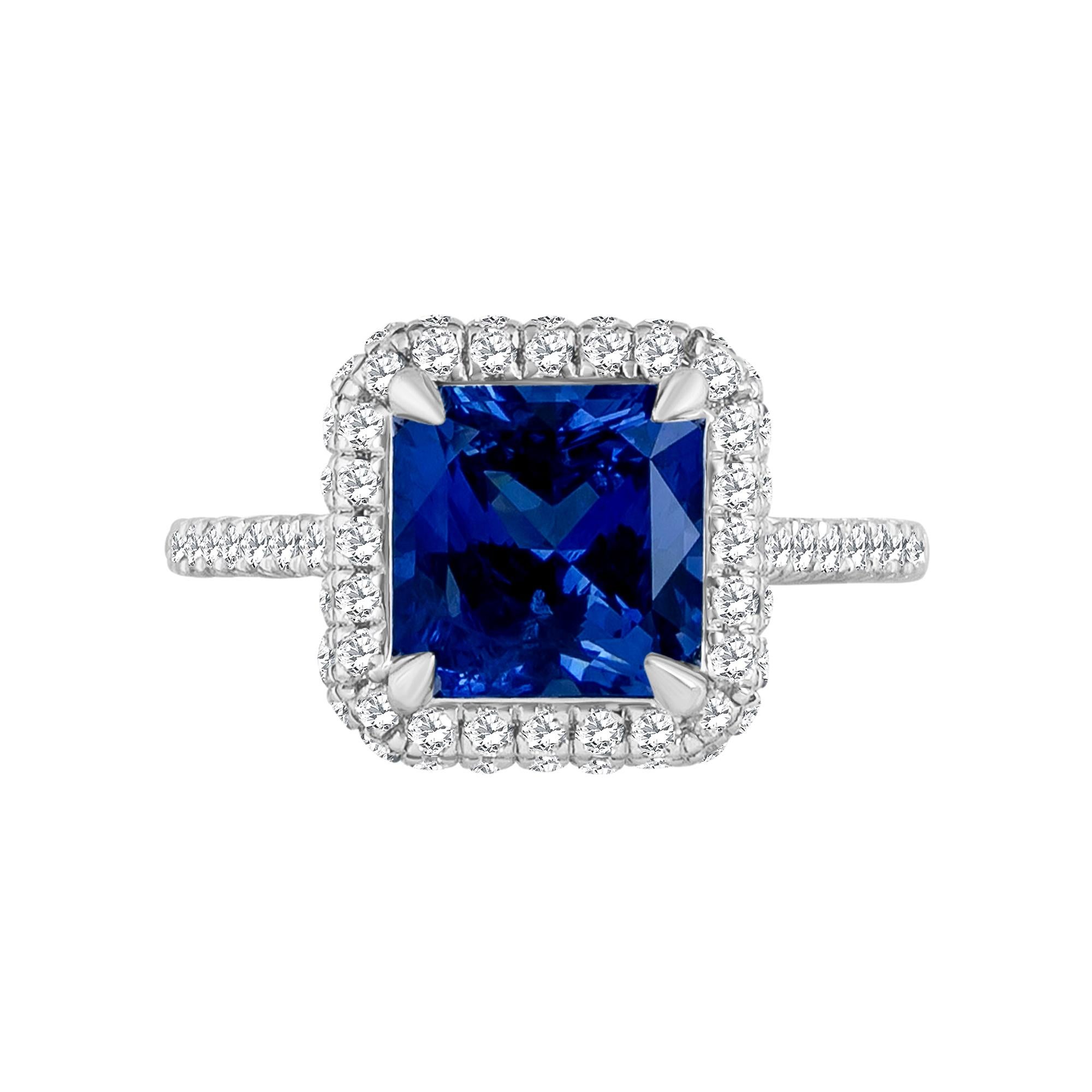 Emilio Jewelry Certified 3.98 Carat Ceylon Sapphire Diamond Ring