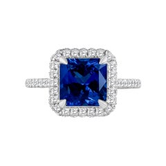 Anillo de diamantes con zafiro de Ceilán certificado por Emilio Jewelry de 3,98 quilates