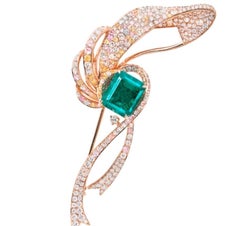 Emilio Jewelry Broche Esmeralda Colombiana Muzo Certificada 4 Quilates Sin Tratar Sin Aceite