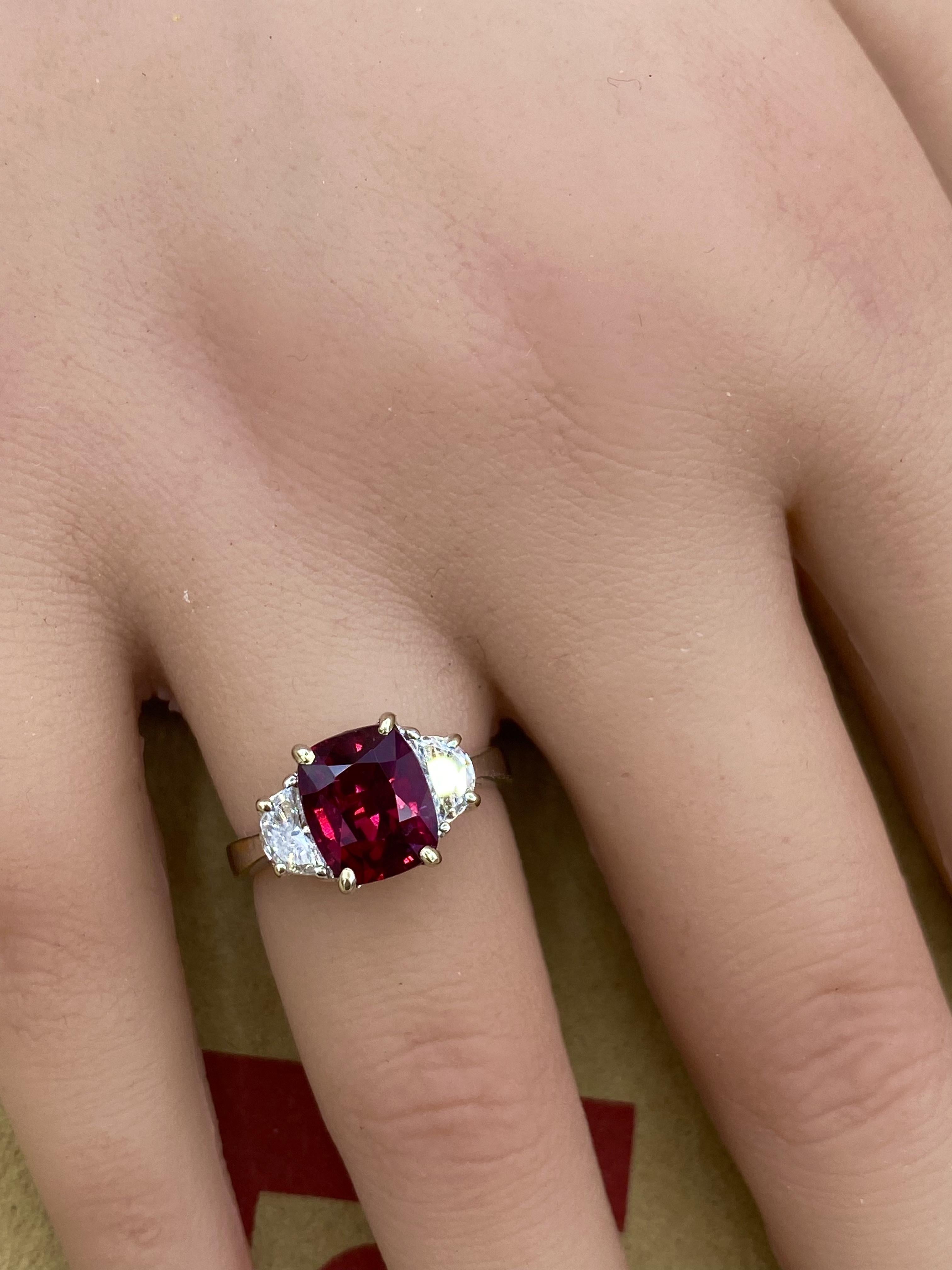 Cushion Cut Emilio Jewelry Certified 4.00 Carat No Heat Ruby Ring For Sale