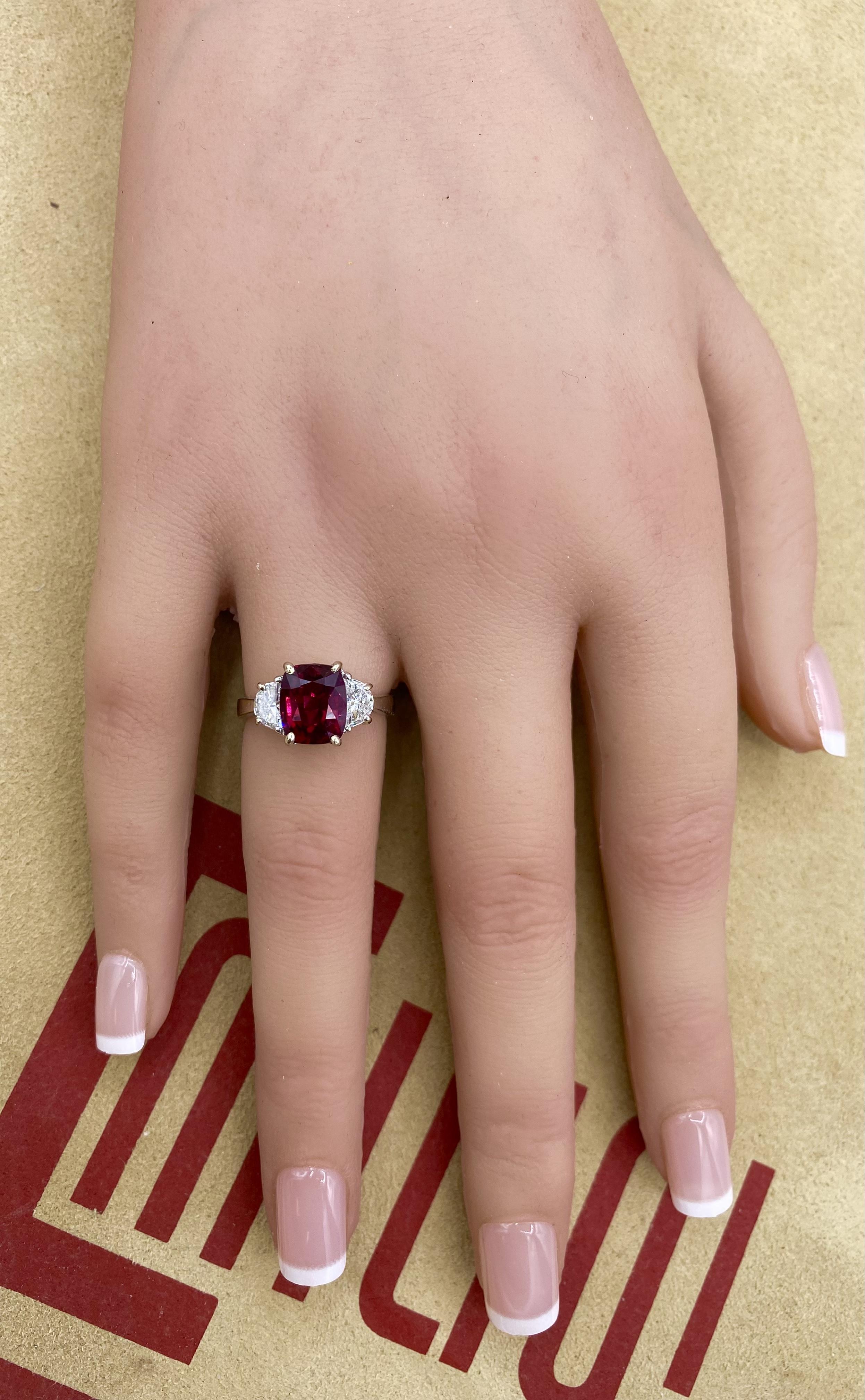 Emilio Jewelry Certified 4.00 Carat No Heat Ruby Ring In New Condition For Sale In New York, NY