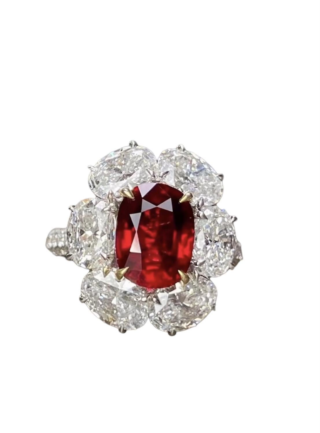 Oval Cut Emilio Jewelry Certified 4.00 Carat Untreated Ruby Diamond Ring For Sale