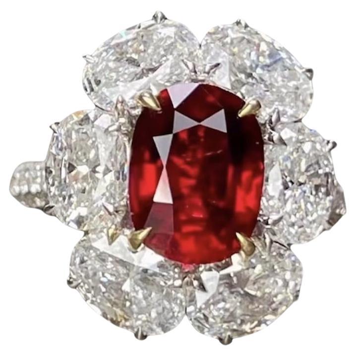 Emilio Jewelry Certified 4.00 Carat Untreated Ruby Diamond Ring