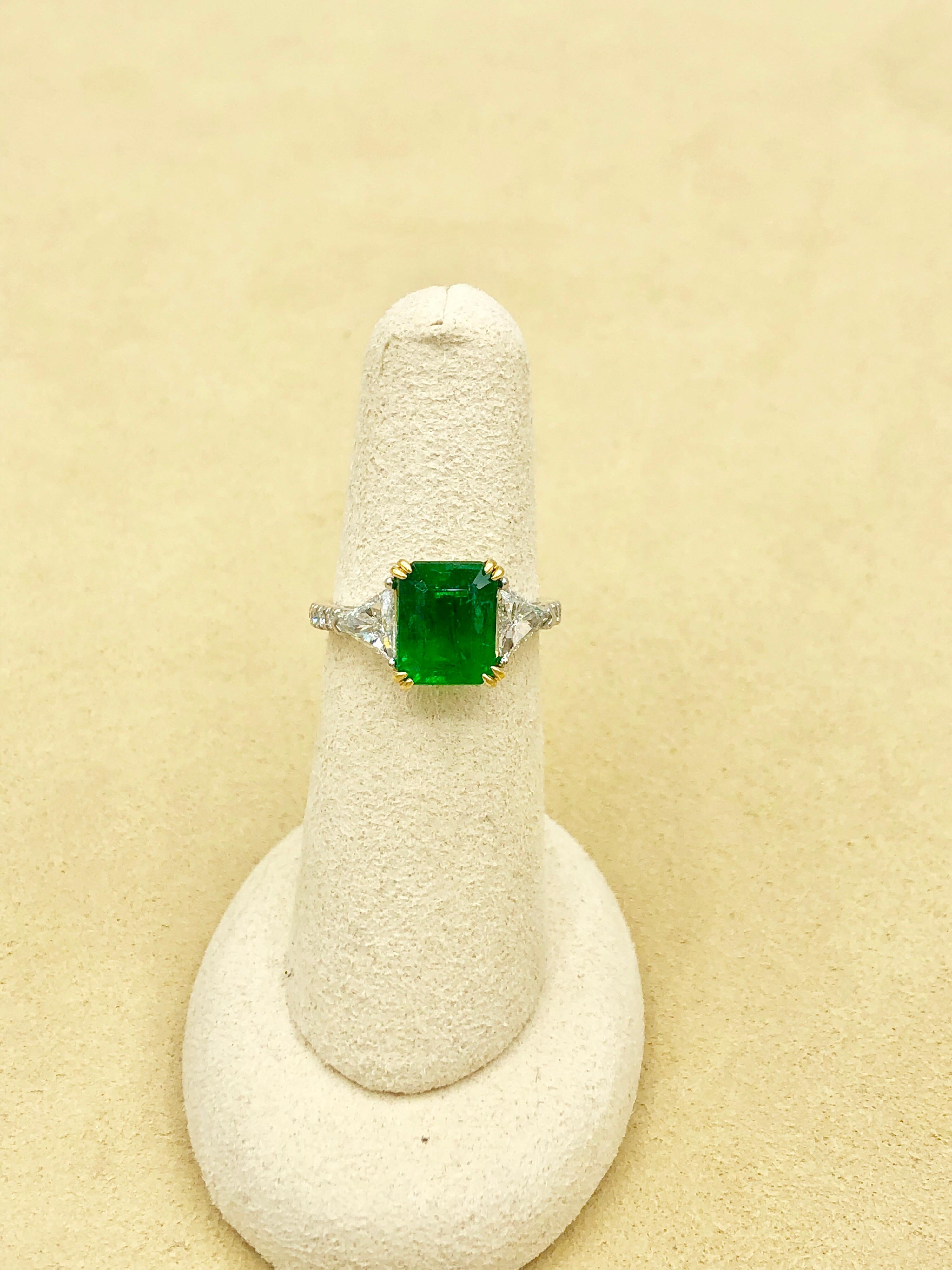 Emilio Jewelry GIA Certified 4.10 Carat Emerald Diamond Platinum Ring 3