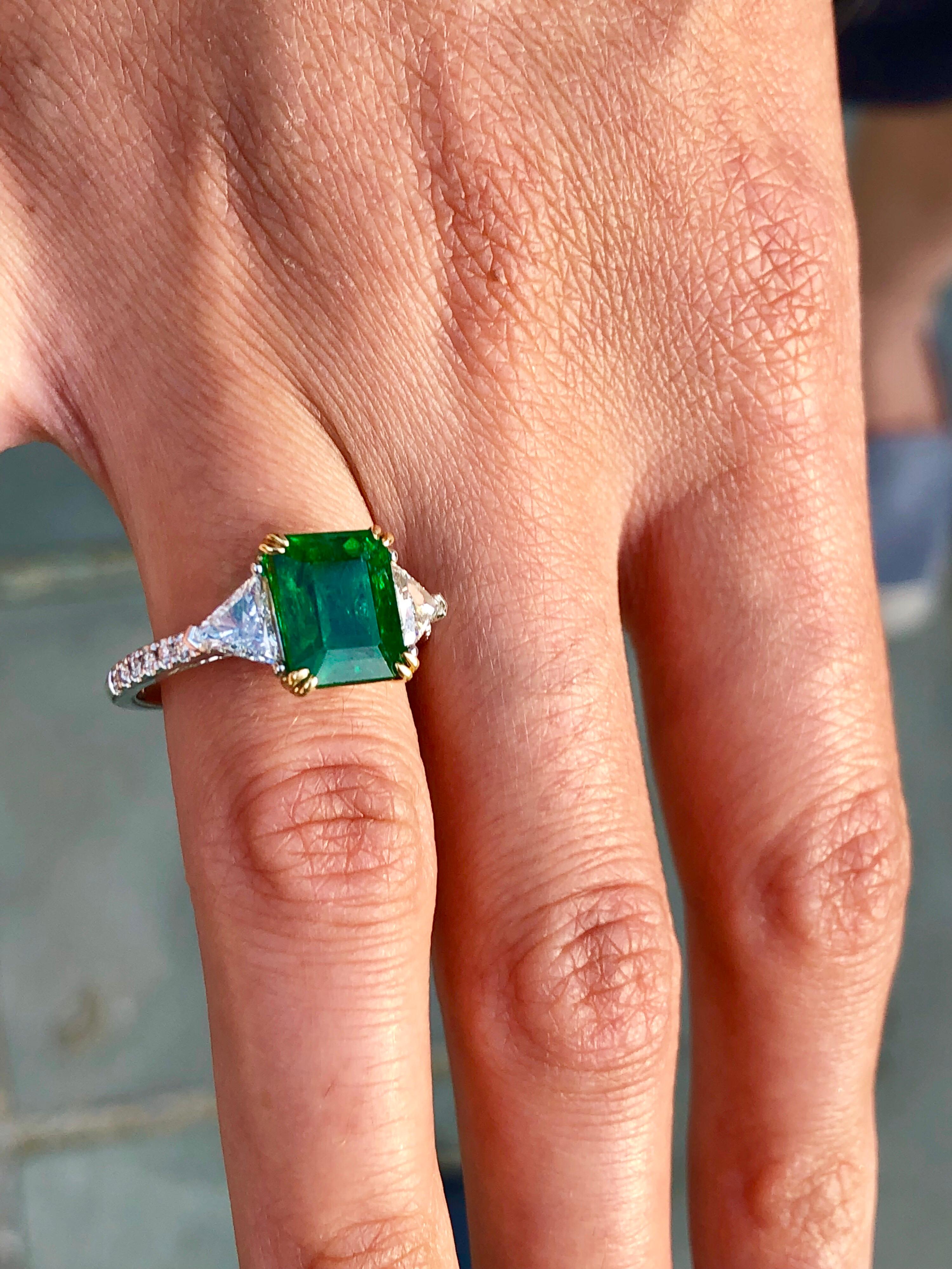 Emilio Jewelry GIA Certified 4.10 Carat Emerald Diamond Platinum Ring 6