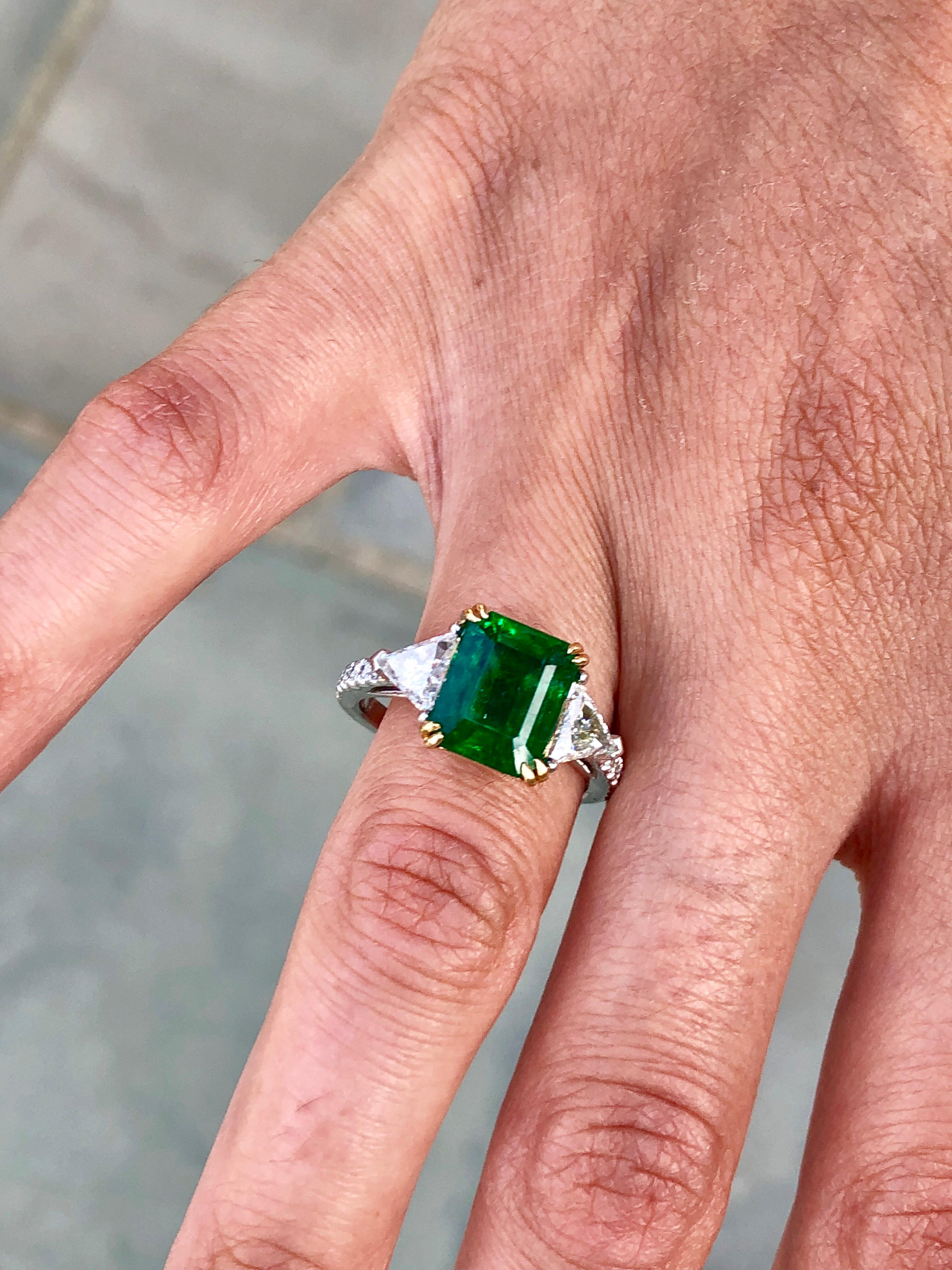 Emilio Jewelry GIA Certified 4.10 Carat Emerald Diamond Platinum Ring 7