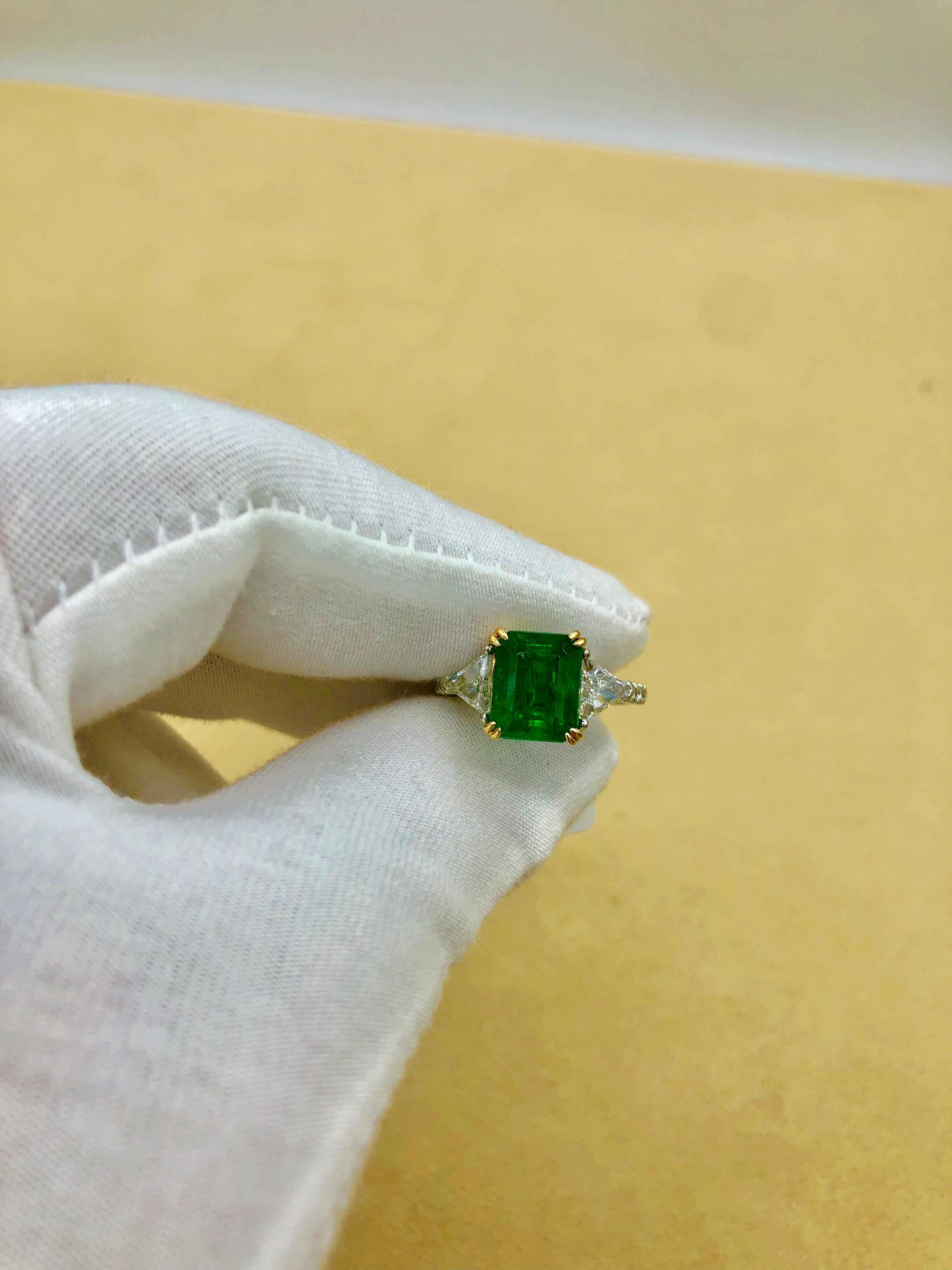Emilio Jewelry GIA Certified 4.10 Carat Emerald Diamond Platinum Ring 5
