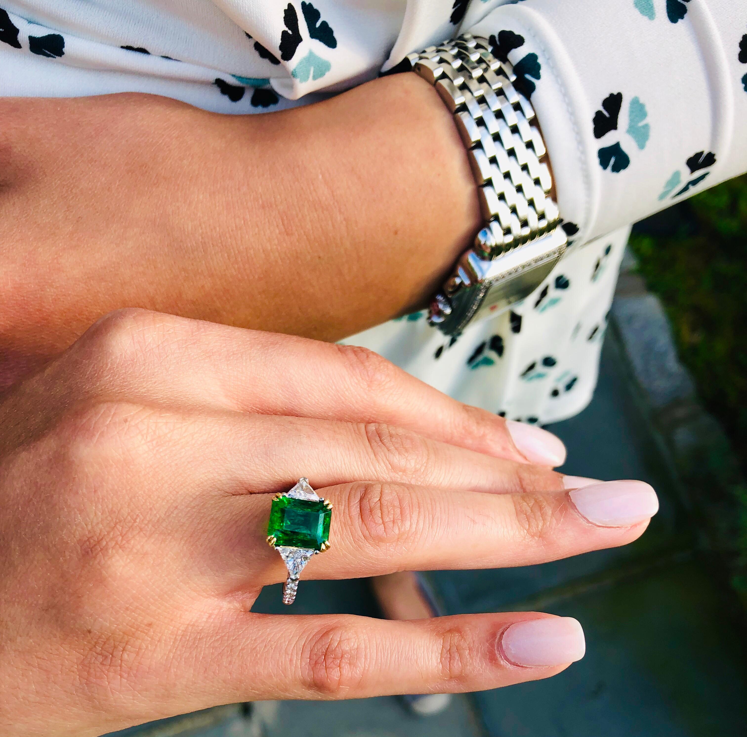 Emilio Jewelry GIA Certified 4.10 Carat Emerald Diamond Platinum Ring 8