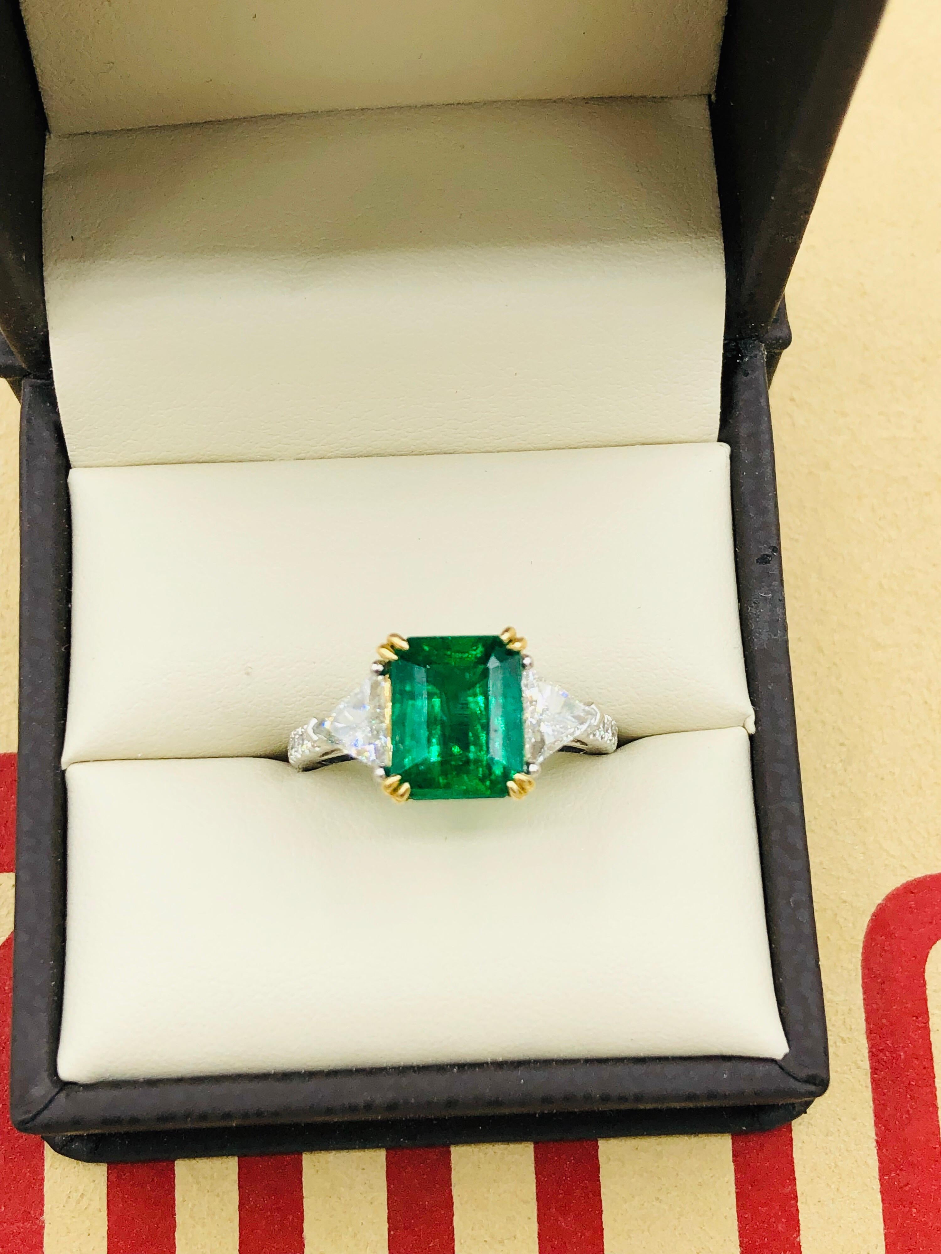 Emilio Jewelry GIA Certified 4.10 Carat Emerald Diamond Platinum Ring 1