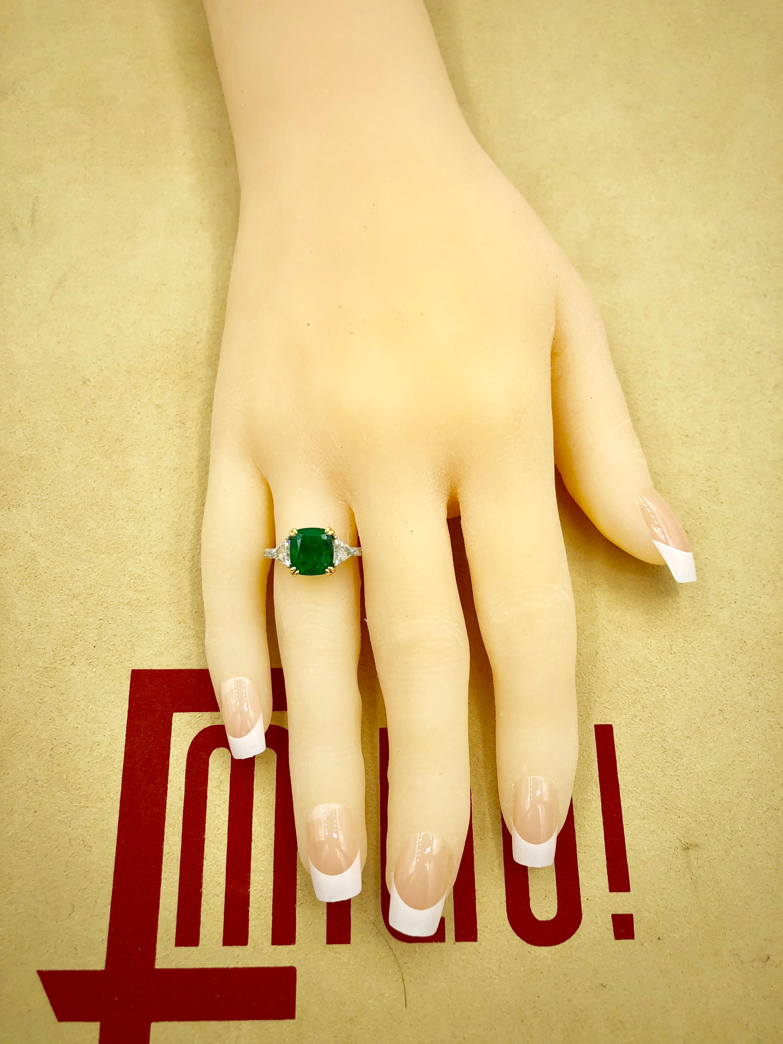 Emilio Jewelry Certified 4.24 Carat Emerald Platinum Diamond Ring 6