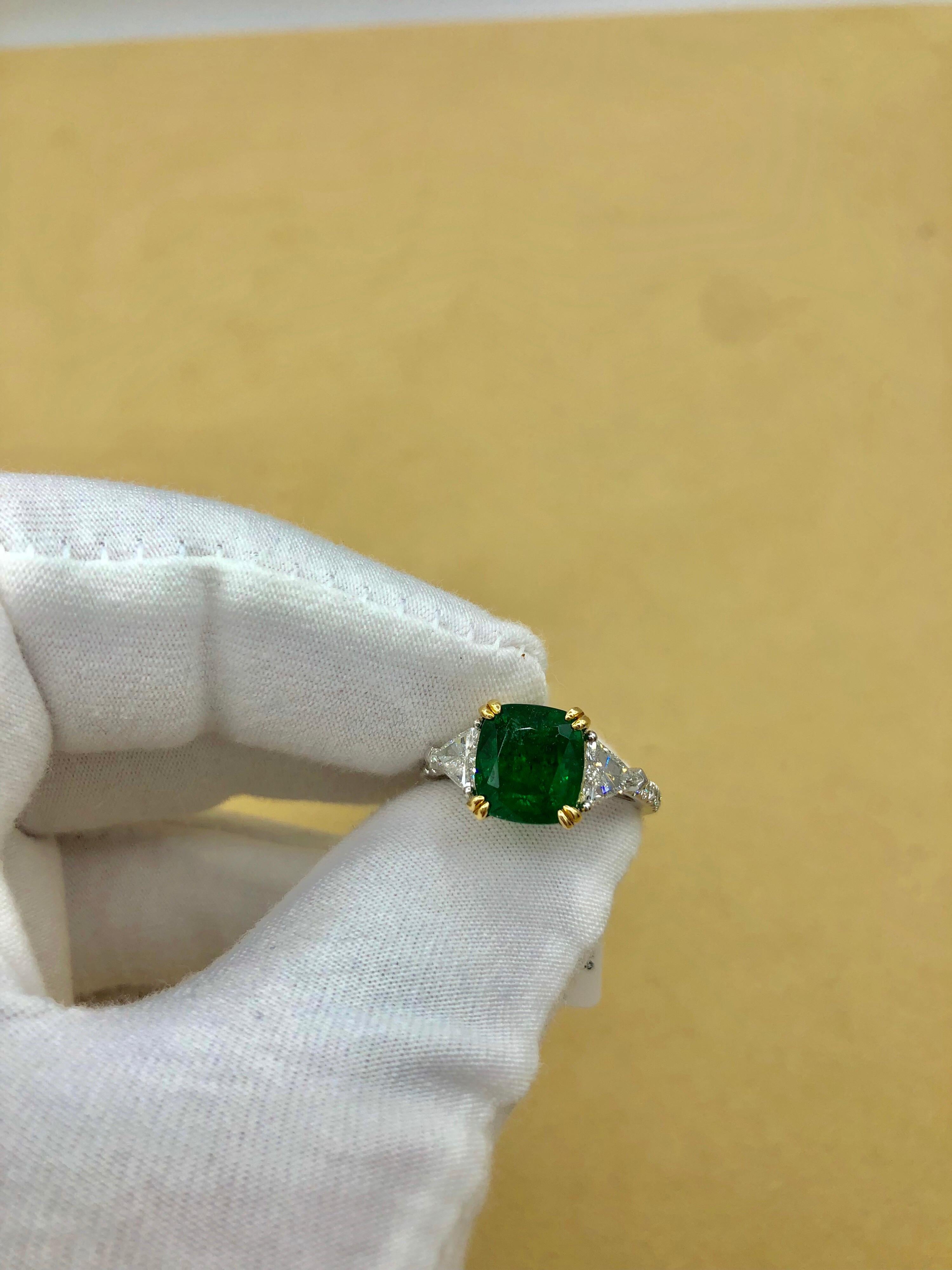 Emilio Jewelry Certified 4.24 Carat Emerald Platinum Diamond Ring 8