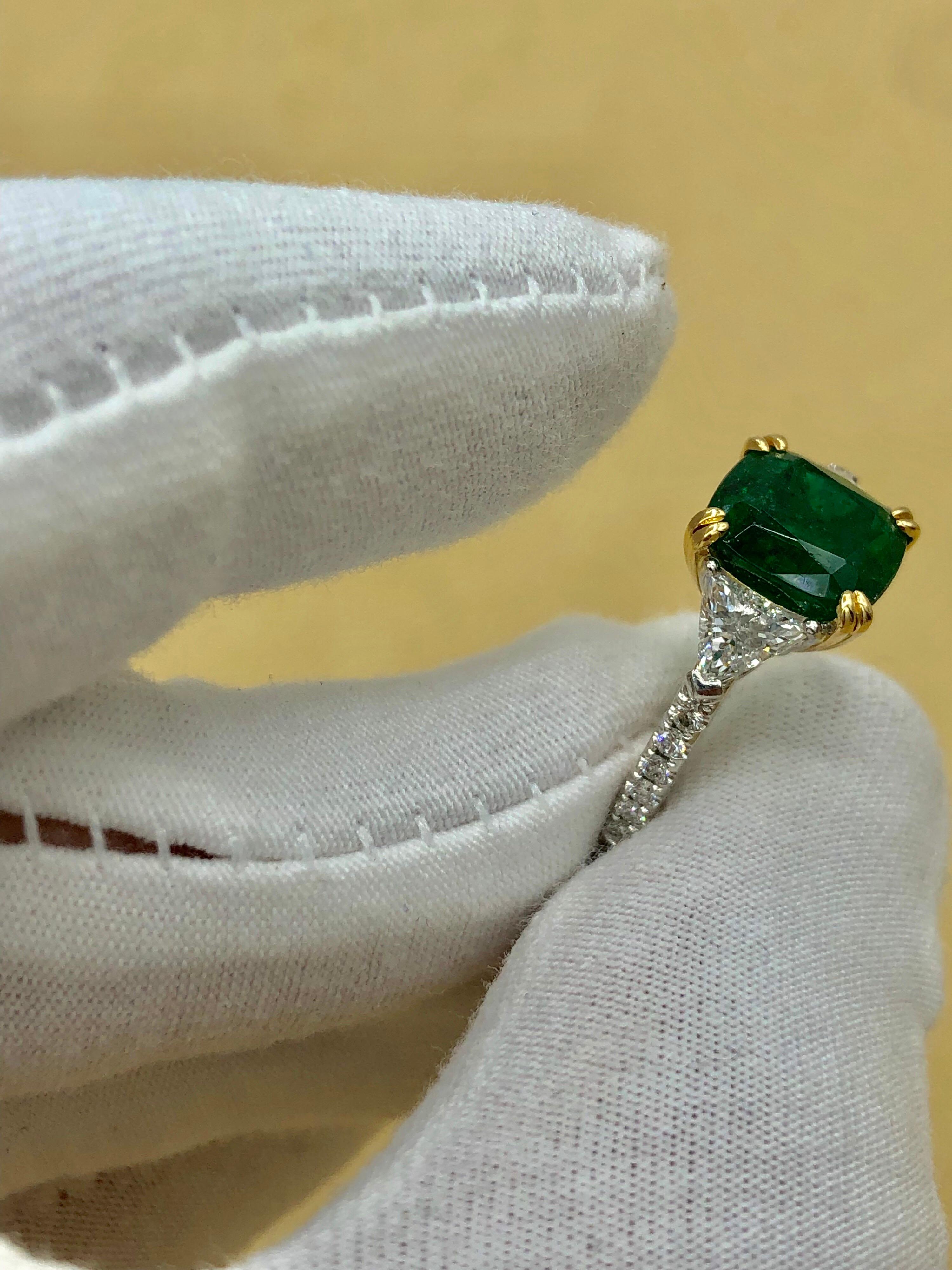 Emilio Jewelry Certified 4.24 Carat Emerald Platinum Diamond Ring 10