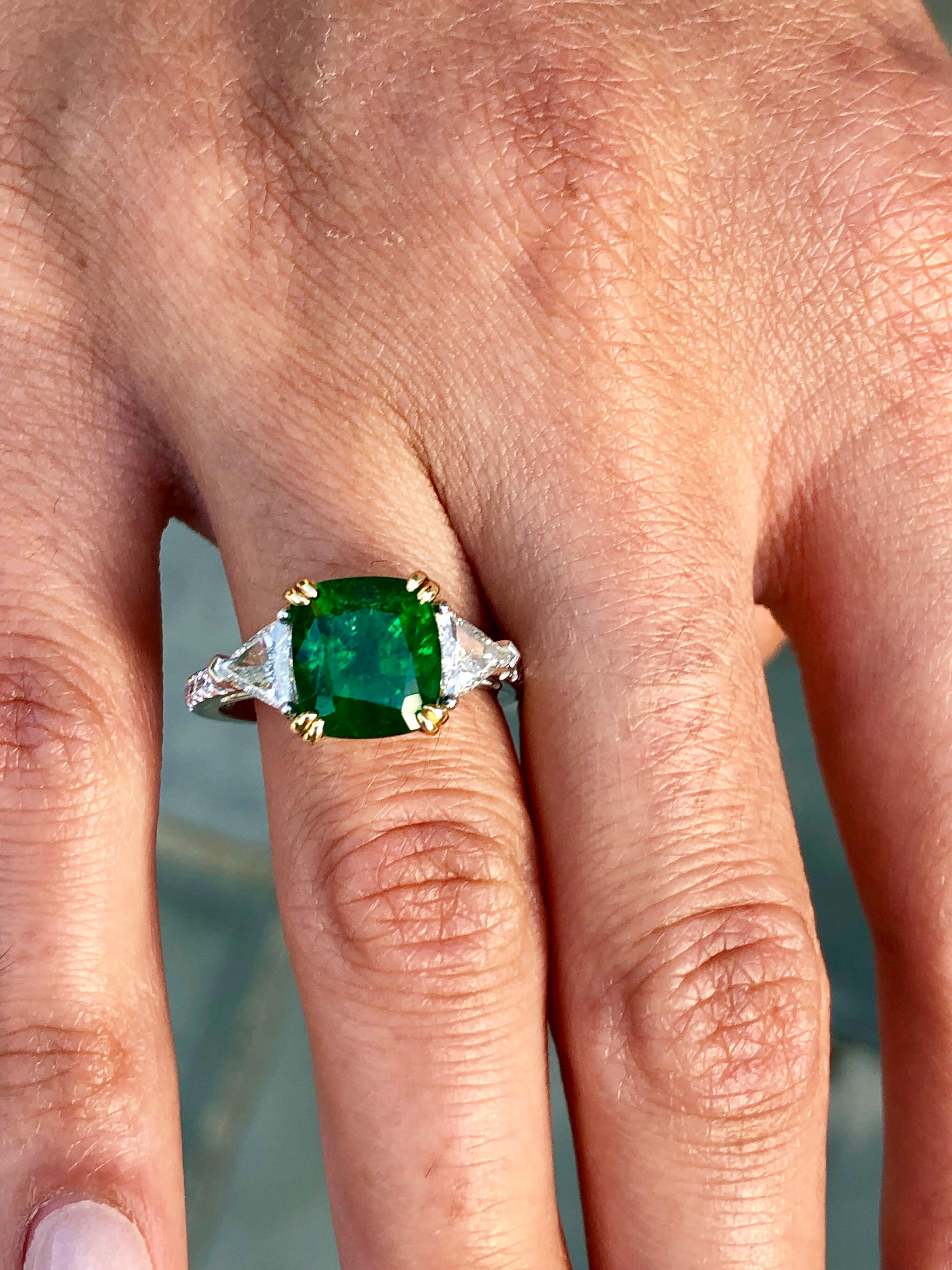 Emilio Jewelry Certified 4.24 Carat Emerald Platinum Diamond Ring 13