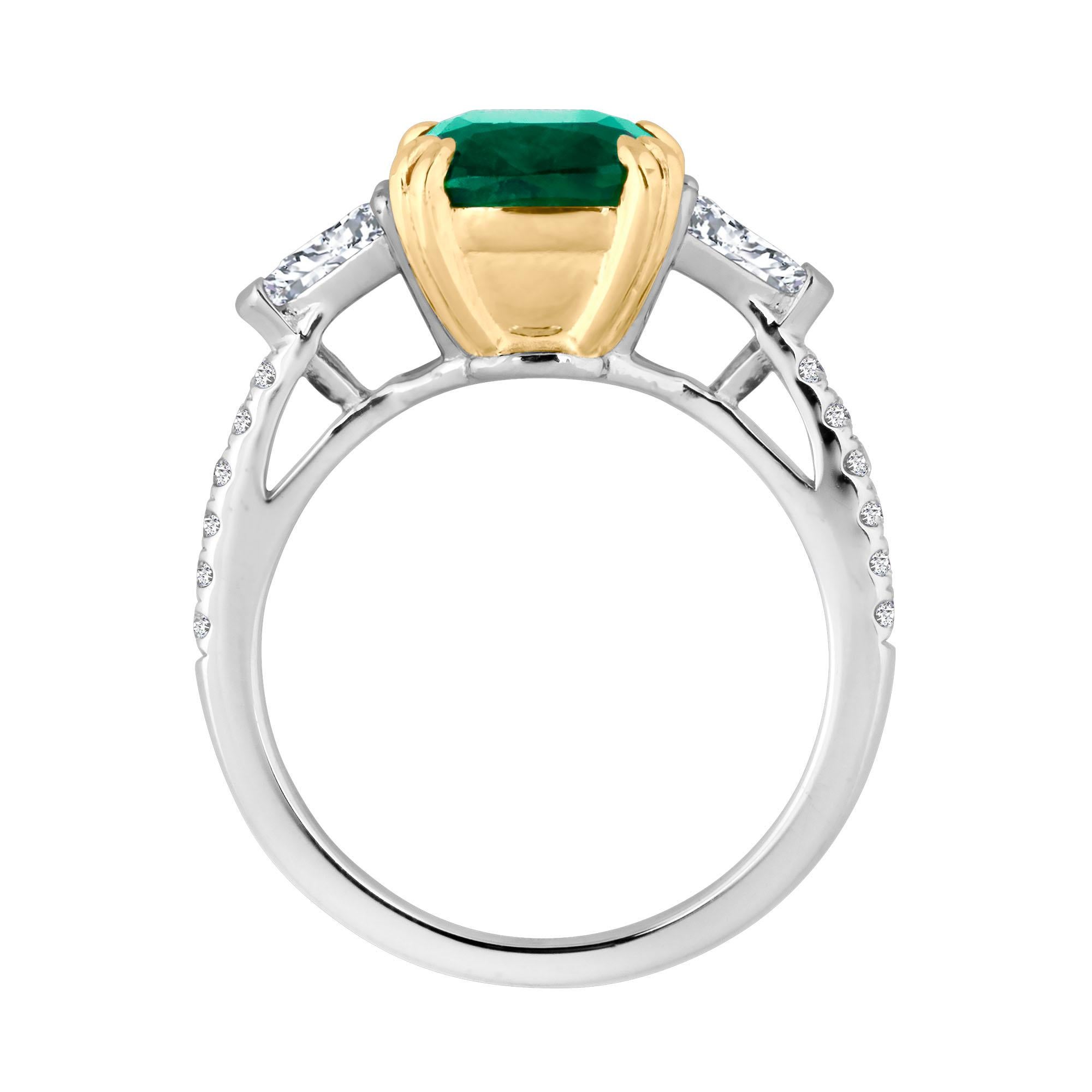 Women's Emilio Jewelry Certified 4.24 Carat Emerald Platinum Diamond Ring