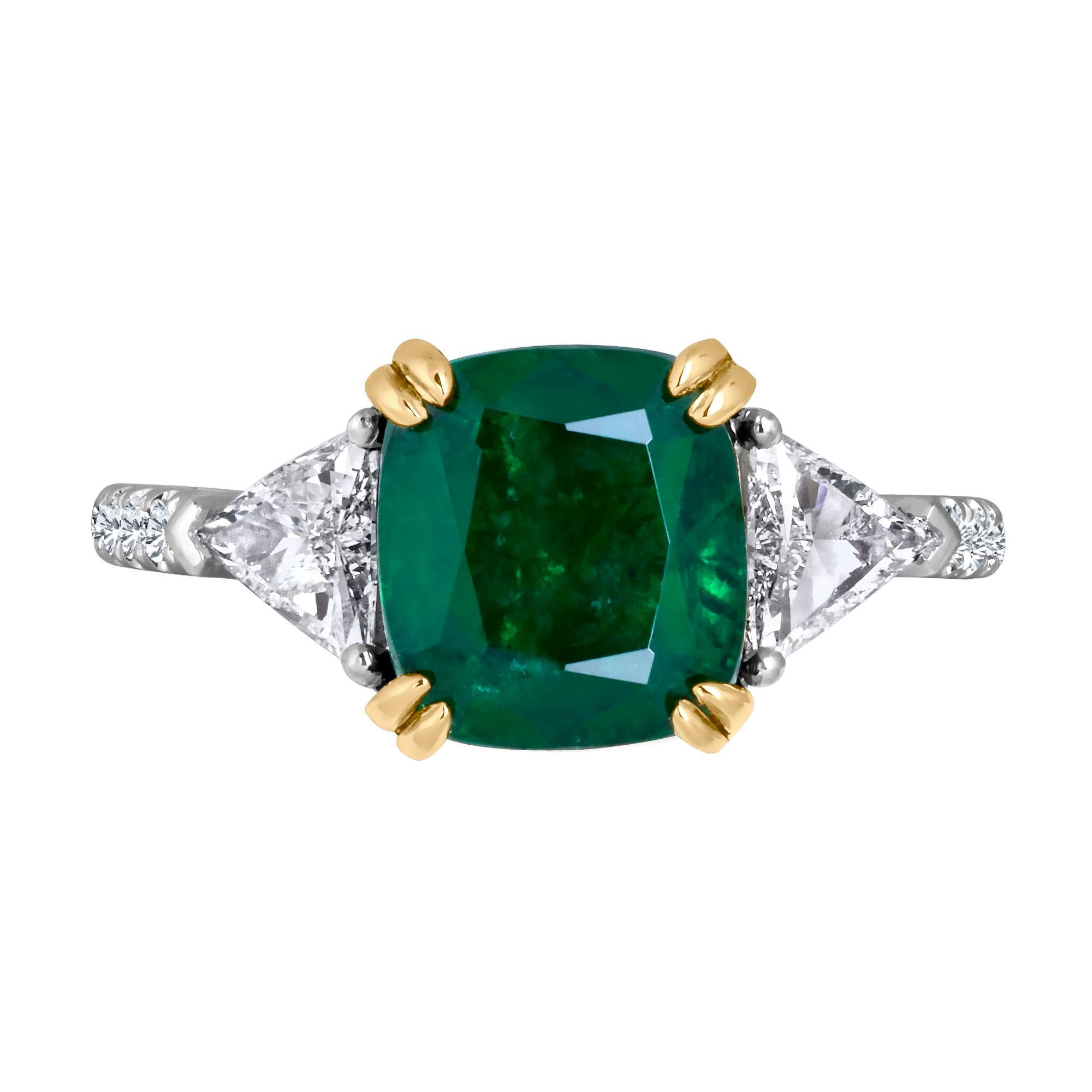 Emilio Jewelry Certified 4.24 Carat Emerald Platinum Diamond Ring