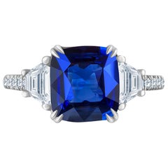 Emilio Jewelry Certified 4.24 Carat Vivid Blue Sapphire Diamond Ring
