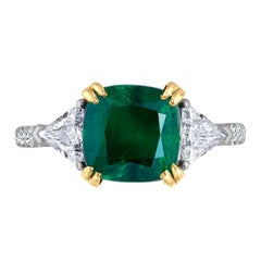 Emilio Jewelry Certified 4.45 Carat Emerald Diamond Platinum Ring