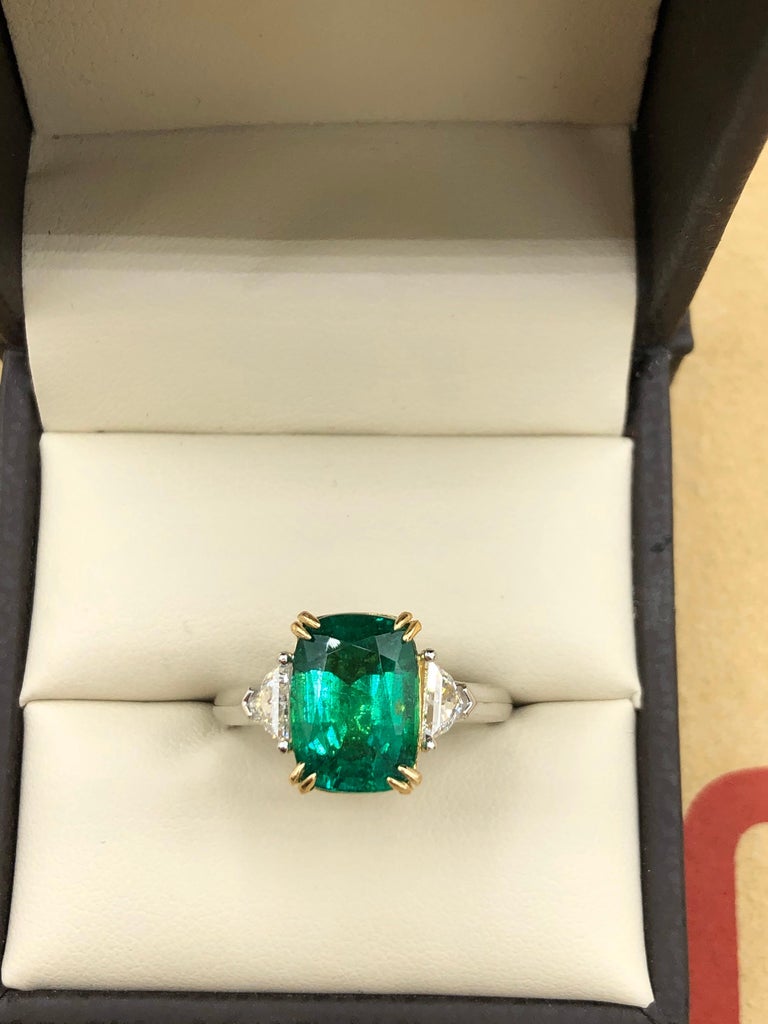 Emilio Jewelry Certified 4.50 Carat Emerald Diamond Ring at 1stDibs