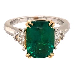 Emilio Jewelry Certified 4.50 Carat Emerald Diamond Ring