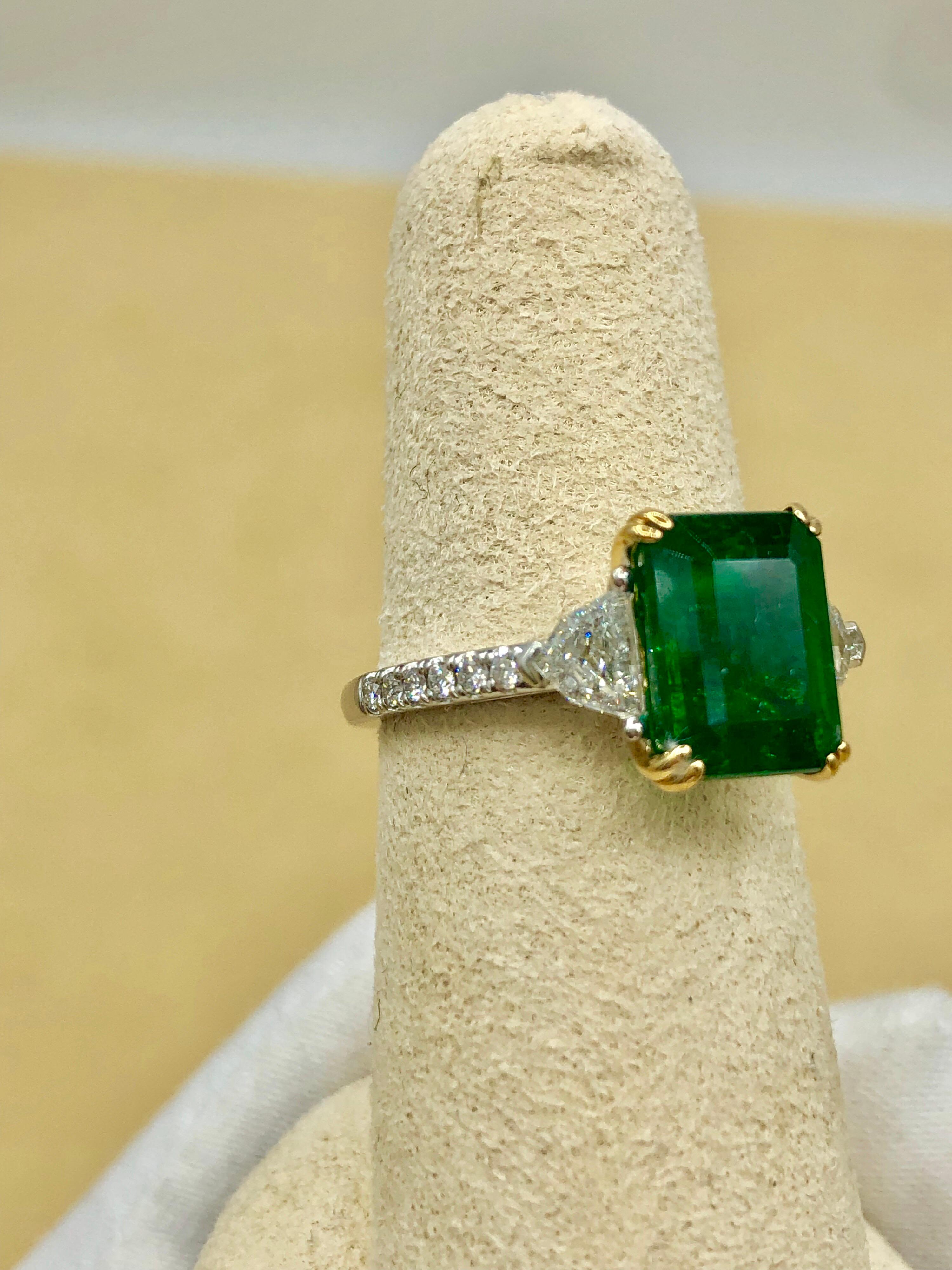Emilio Jewelry Certified 4.64 Carat Emerald Diamond Platinum Ring 7
