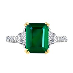 Emilio Jewelry Certified 4.64 Carat Emerald Diamond Platinum Ring