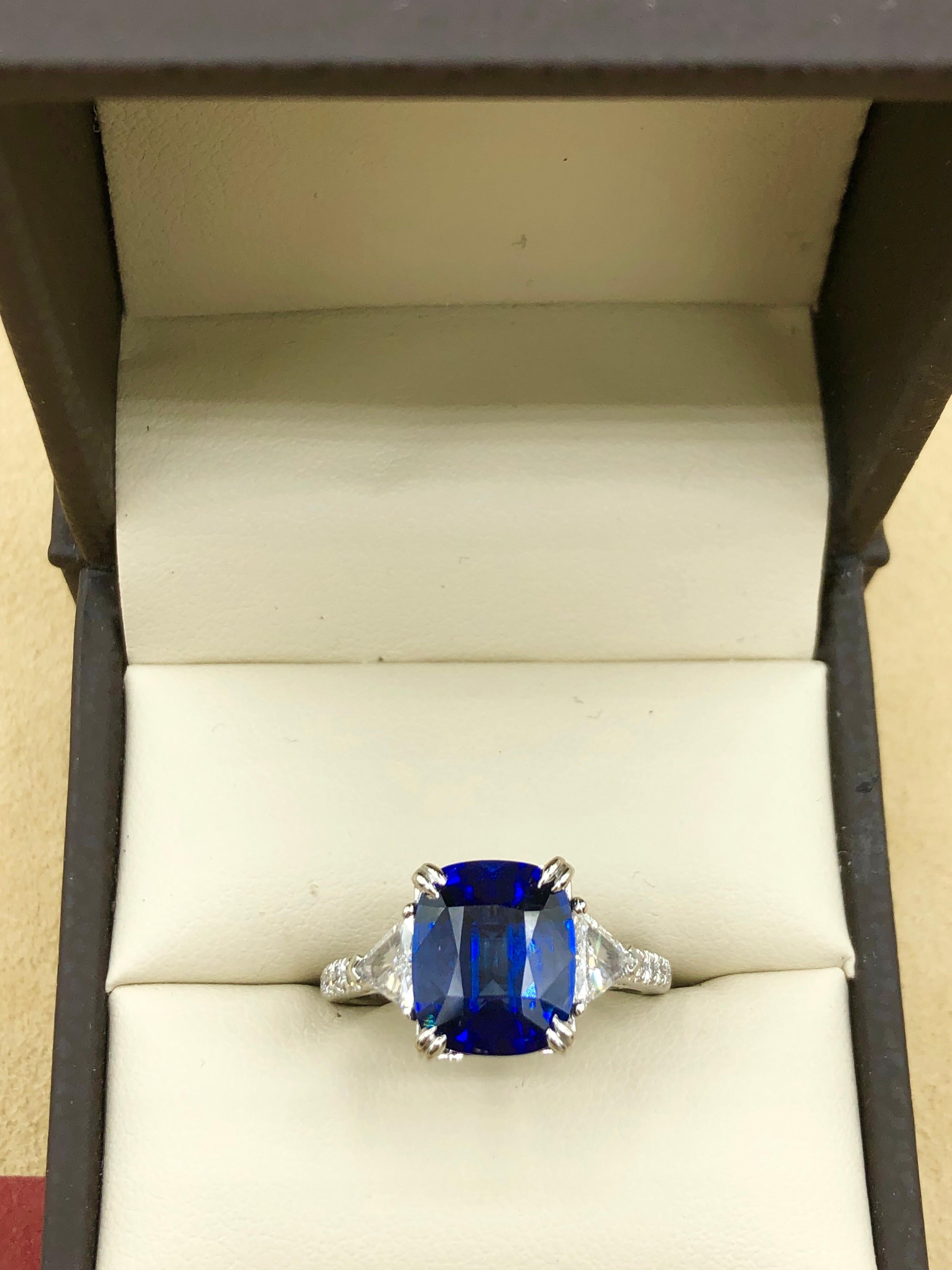 Emilio Jewelry Certified 4.84 Carat Vivid Blue Ceylon Sapphire Diamond Ring 5