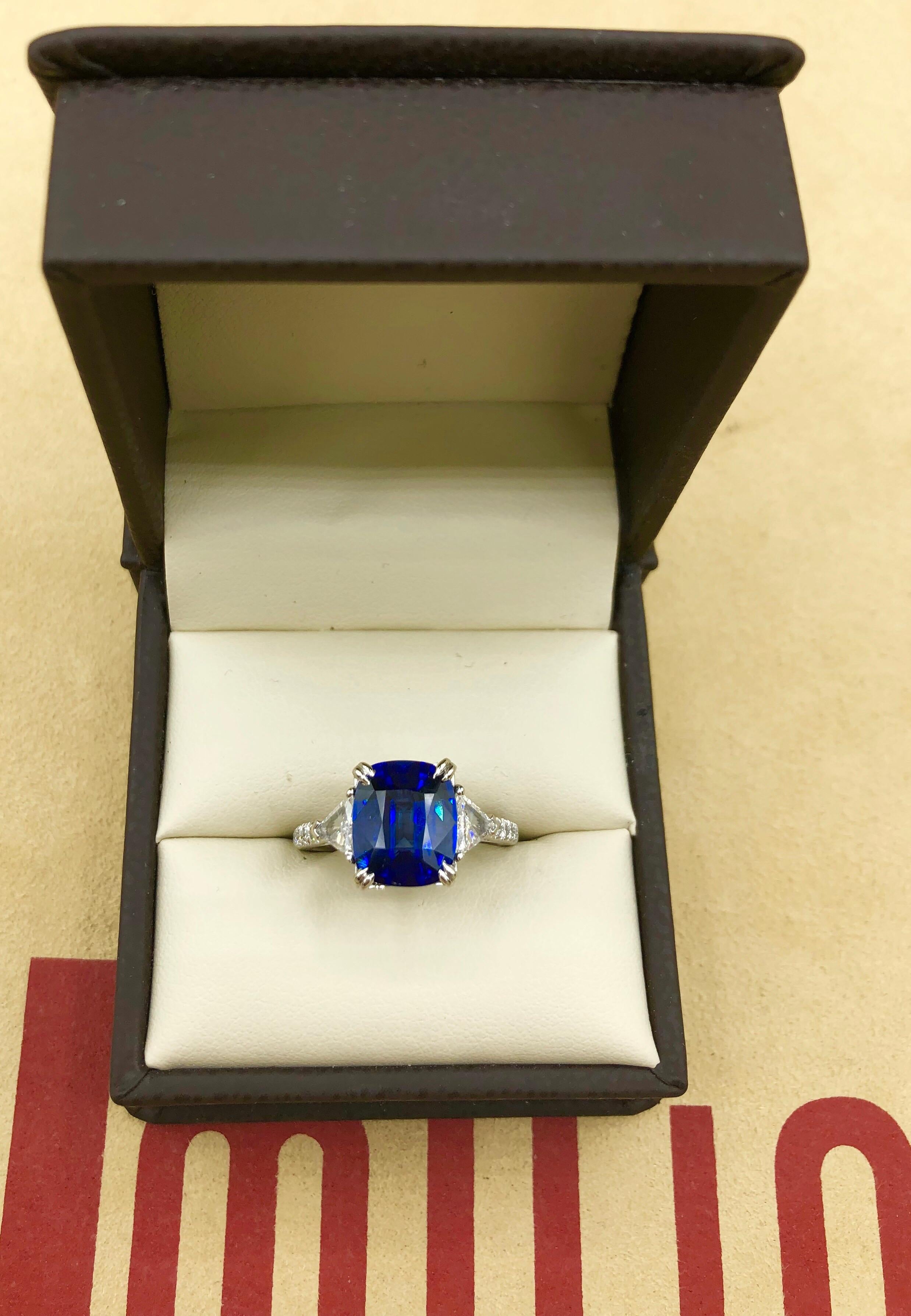 Emilio Jewelry Certified 4.84 Carat Vivid Blue Ceylon Sapphire Diamond Ring 6