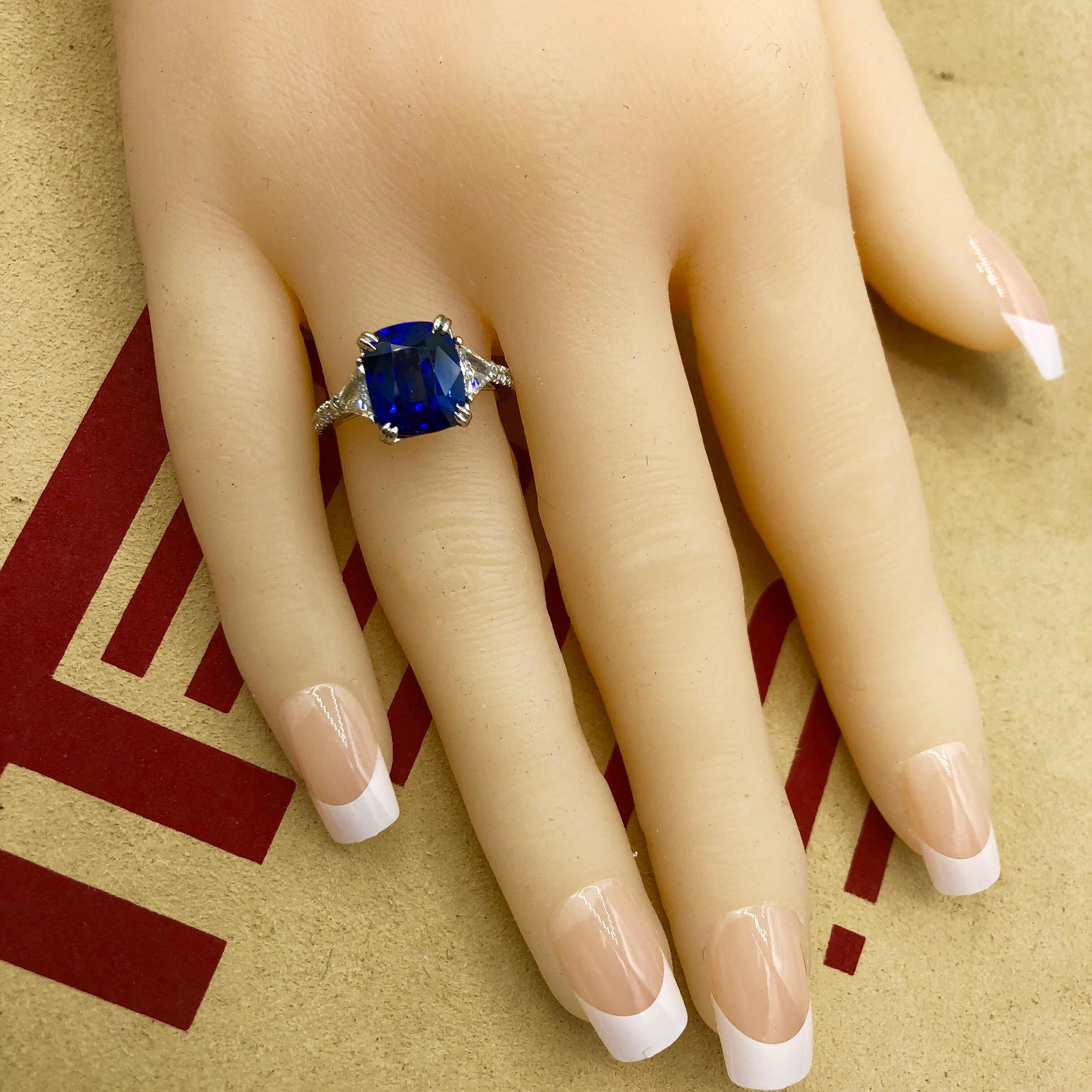 Emilio Jewelry Certified 4.84 Carat Vivid Blue Ceylon Sapphire Diamond Ring 7