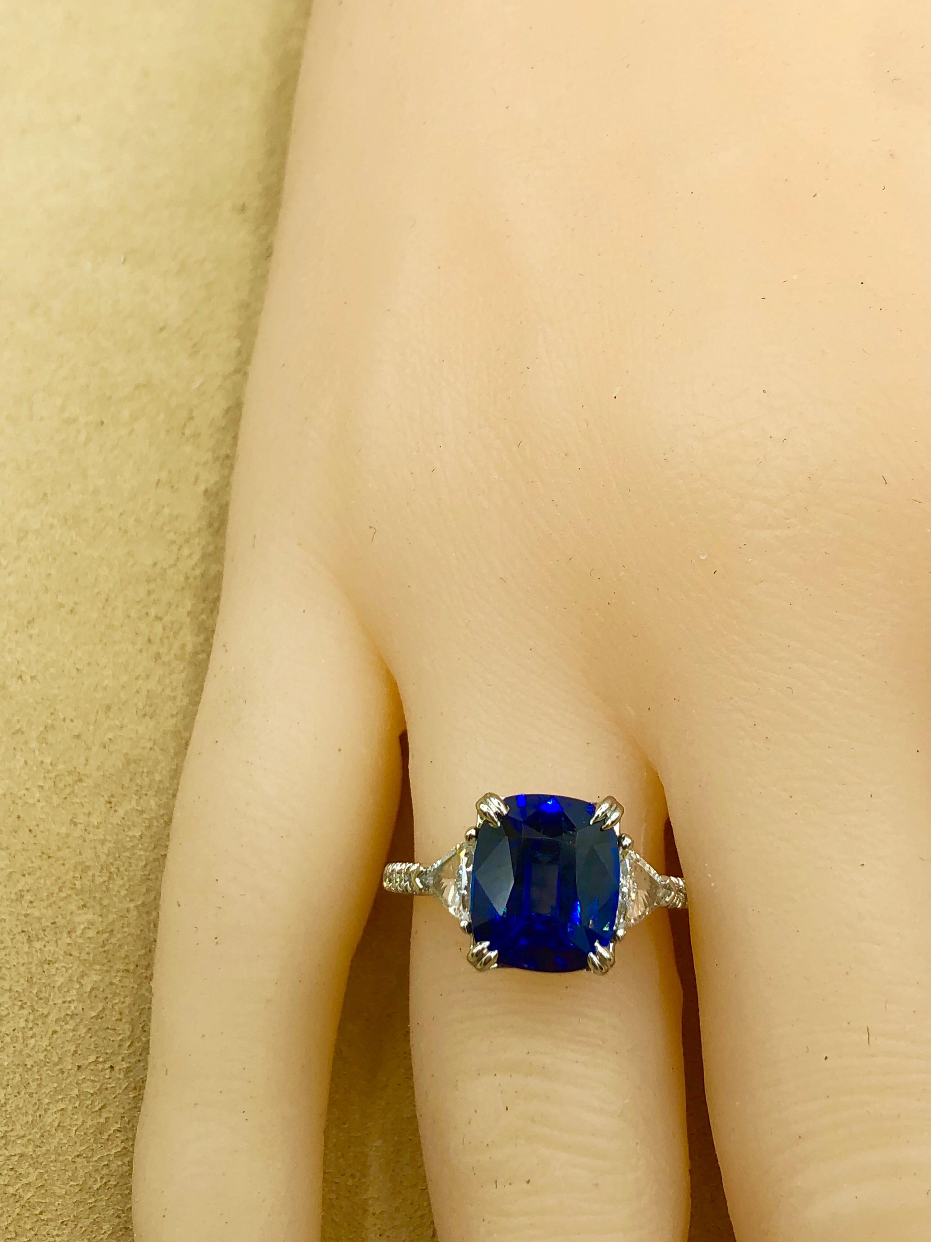 Emilio Jewelry Certified 4.84 Carat Vivid Blue Ceylon Sapphire Diamond Ring 8