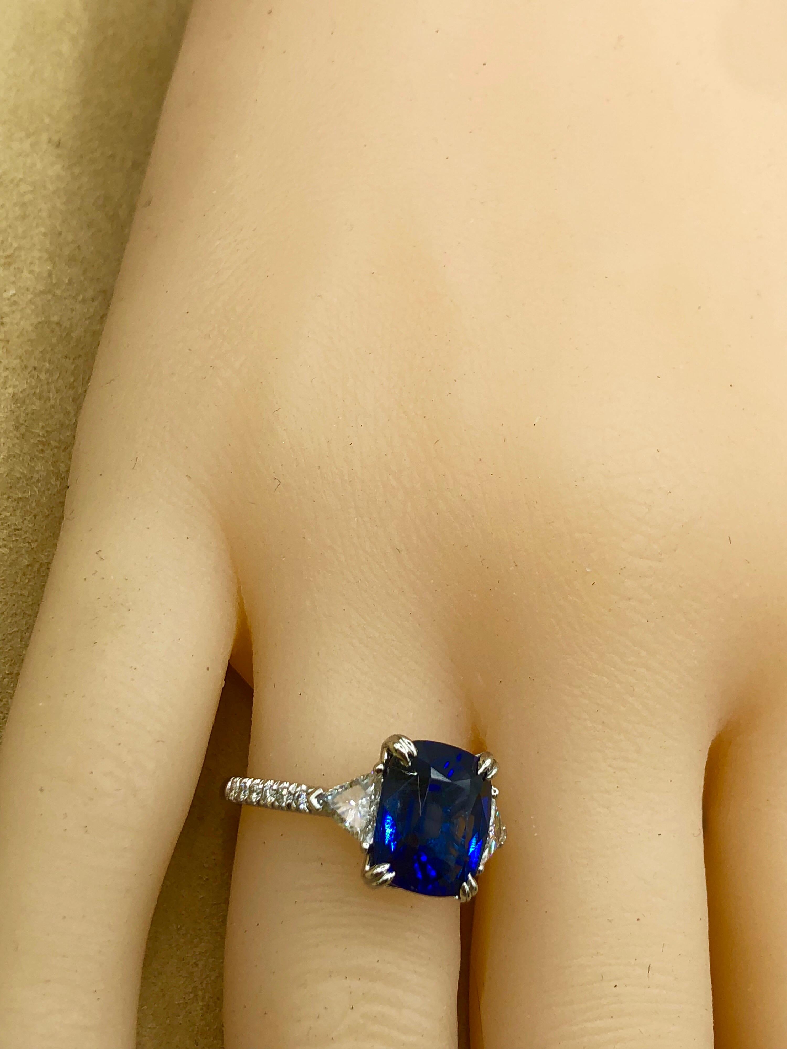 Emilio Jewelry Certified 4.84 Carat Vivid Blue Ceylon Sapphire Diamond Ring 9