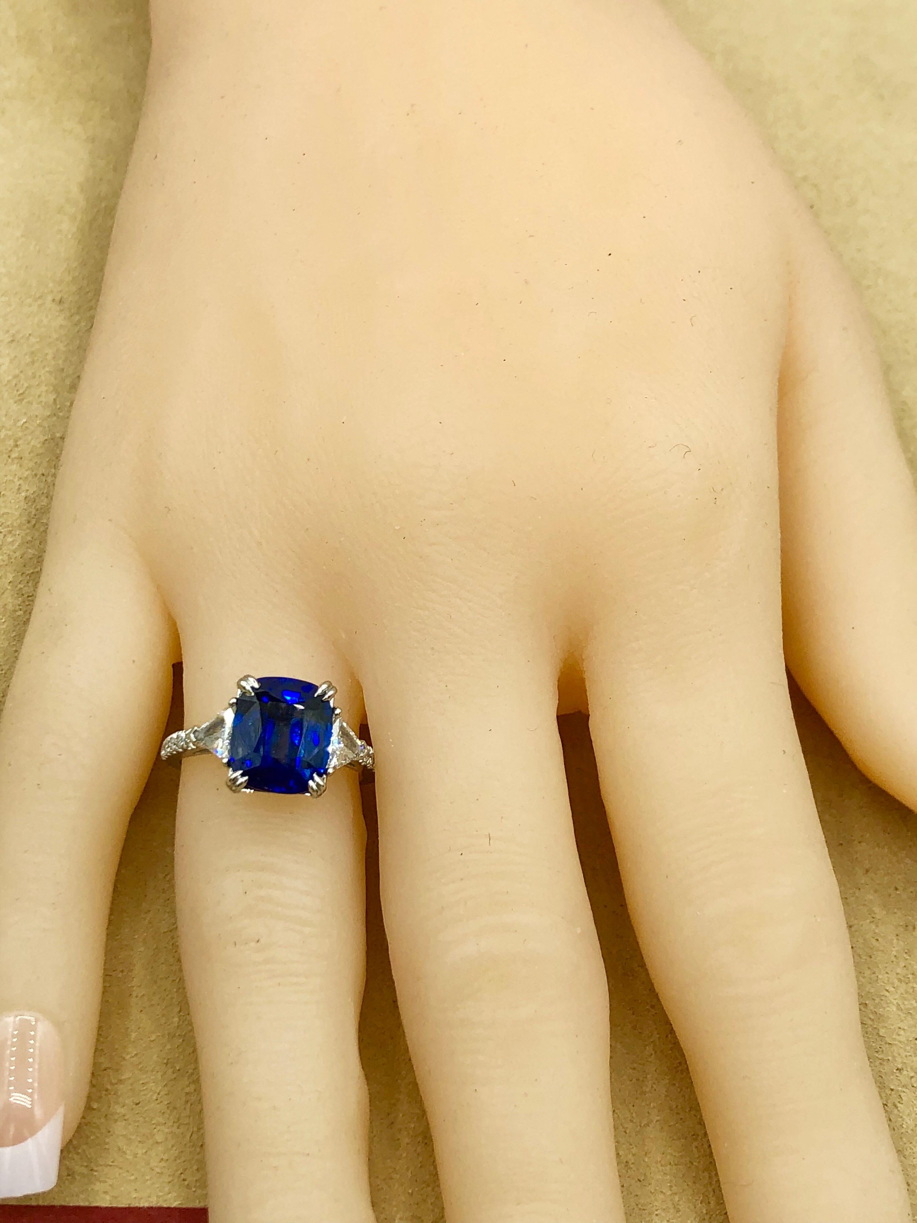 Emilio Jewelry Certified 4.84 Carat Vivid Blue Ceylon Sapphire Diamond Ring 10