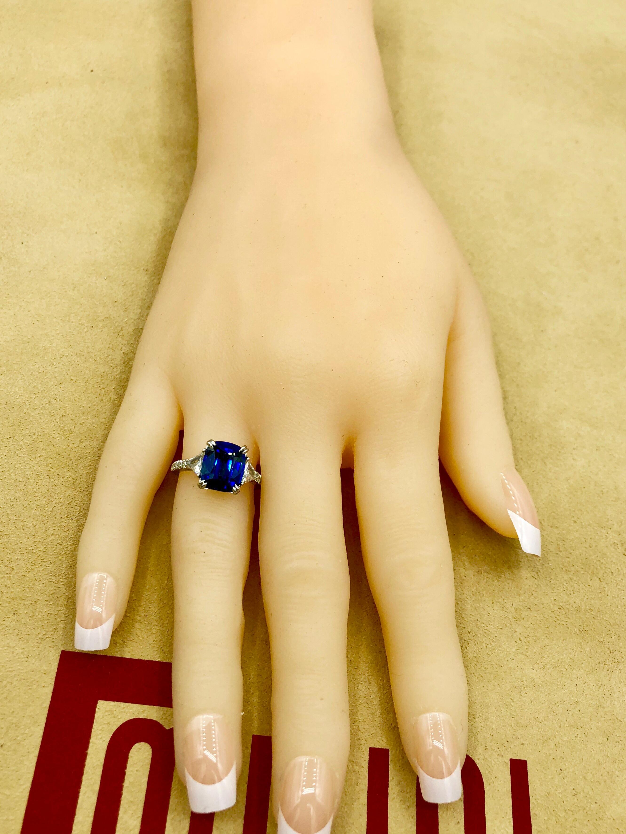 Emilio Jewelry Certified 4.84 Carat Vivid Blue Ceylon Sapphire Diamond Ring 11