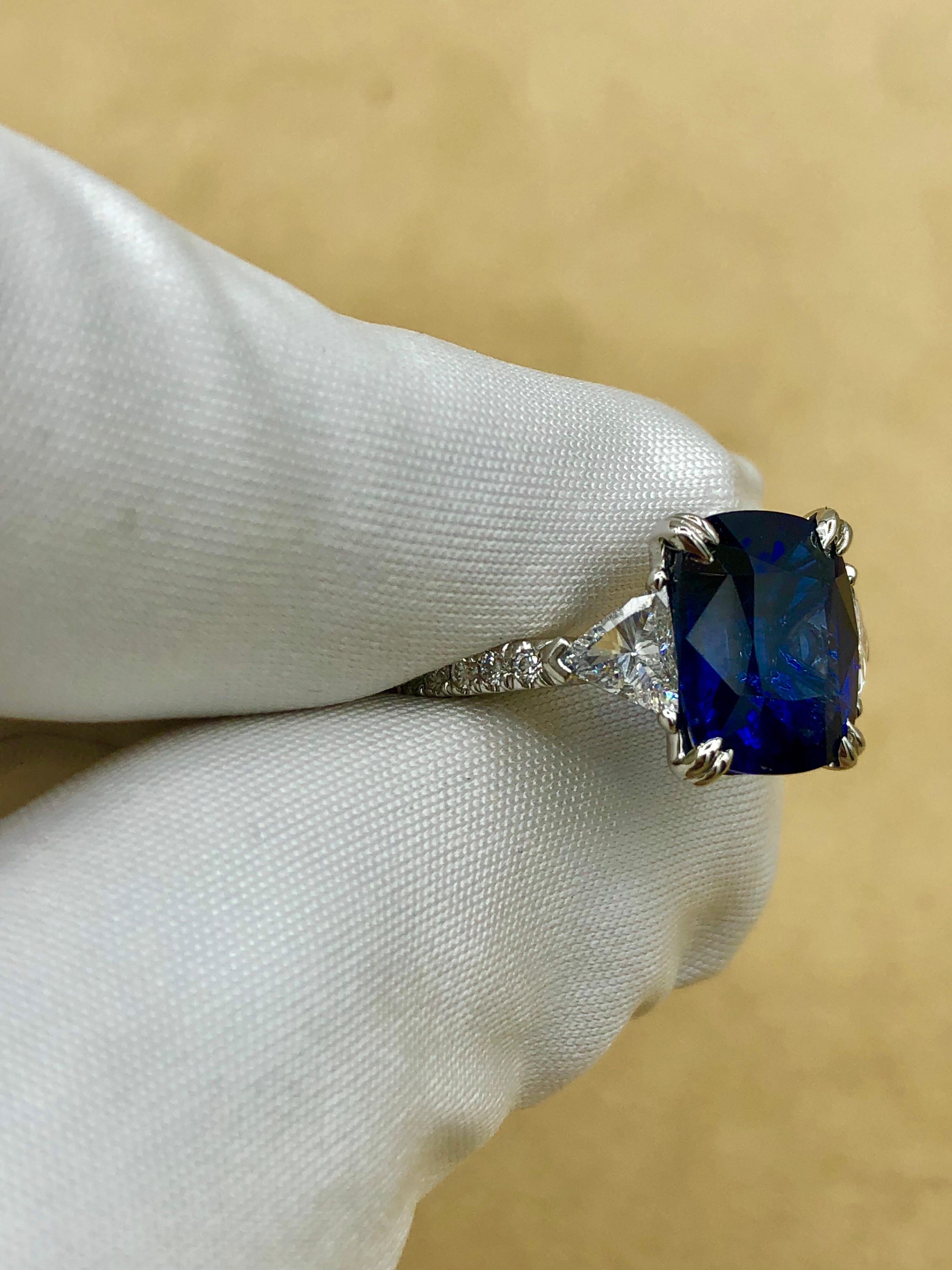 Emilio Jewelry Certified 4.84 Carat Vivid Blue Ceylon Sapphire Diamond Ring 2