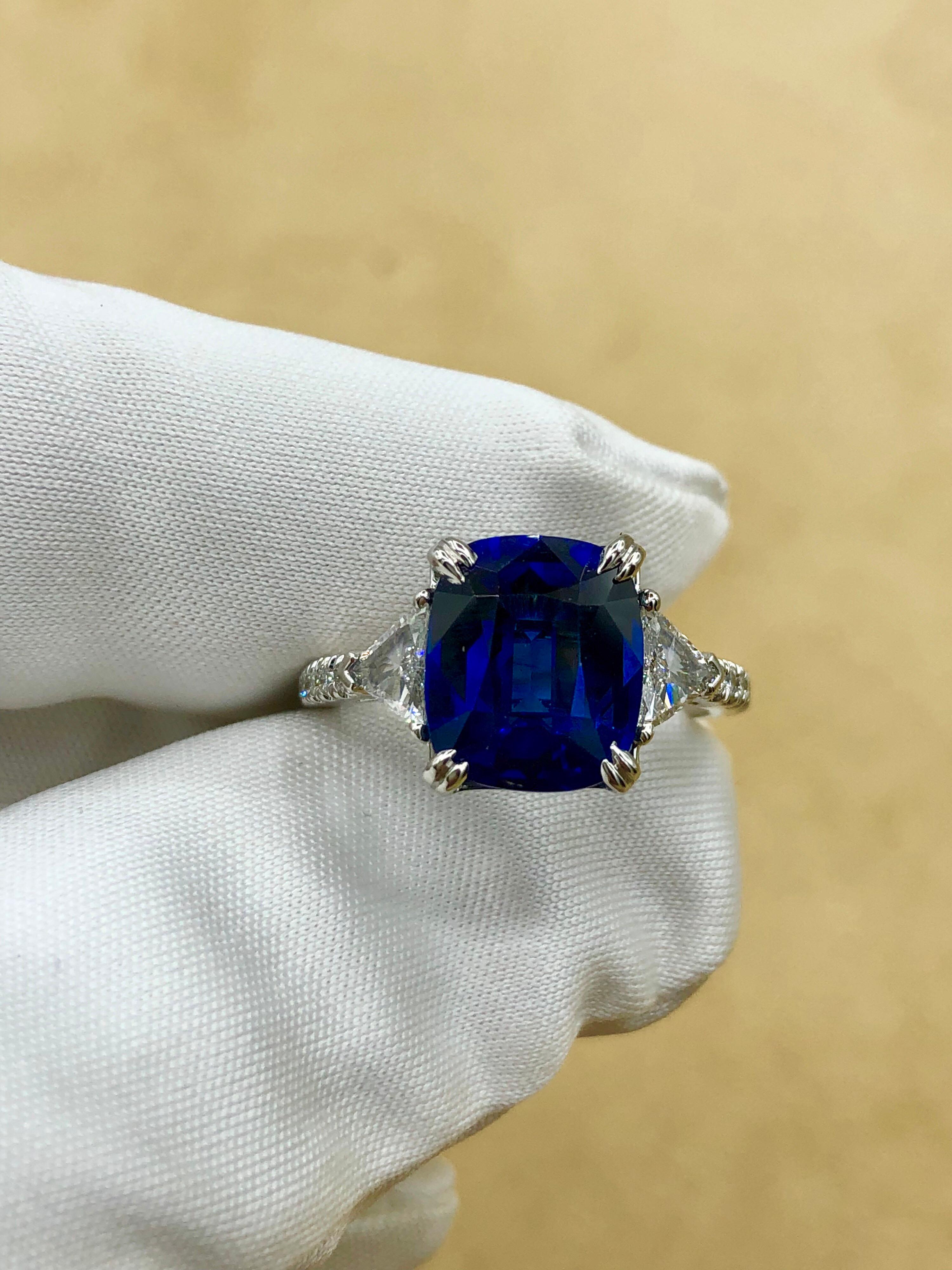 Emilio Jewelry Certified 4.84 Carat Vivid Blue Ceylon Sapphire Diamond Ring 3