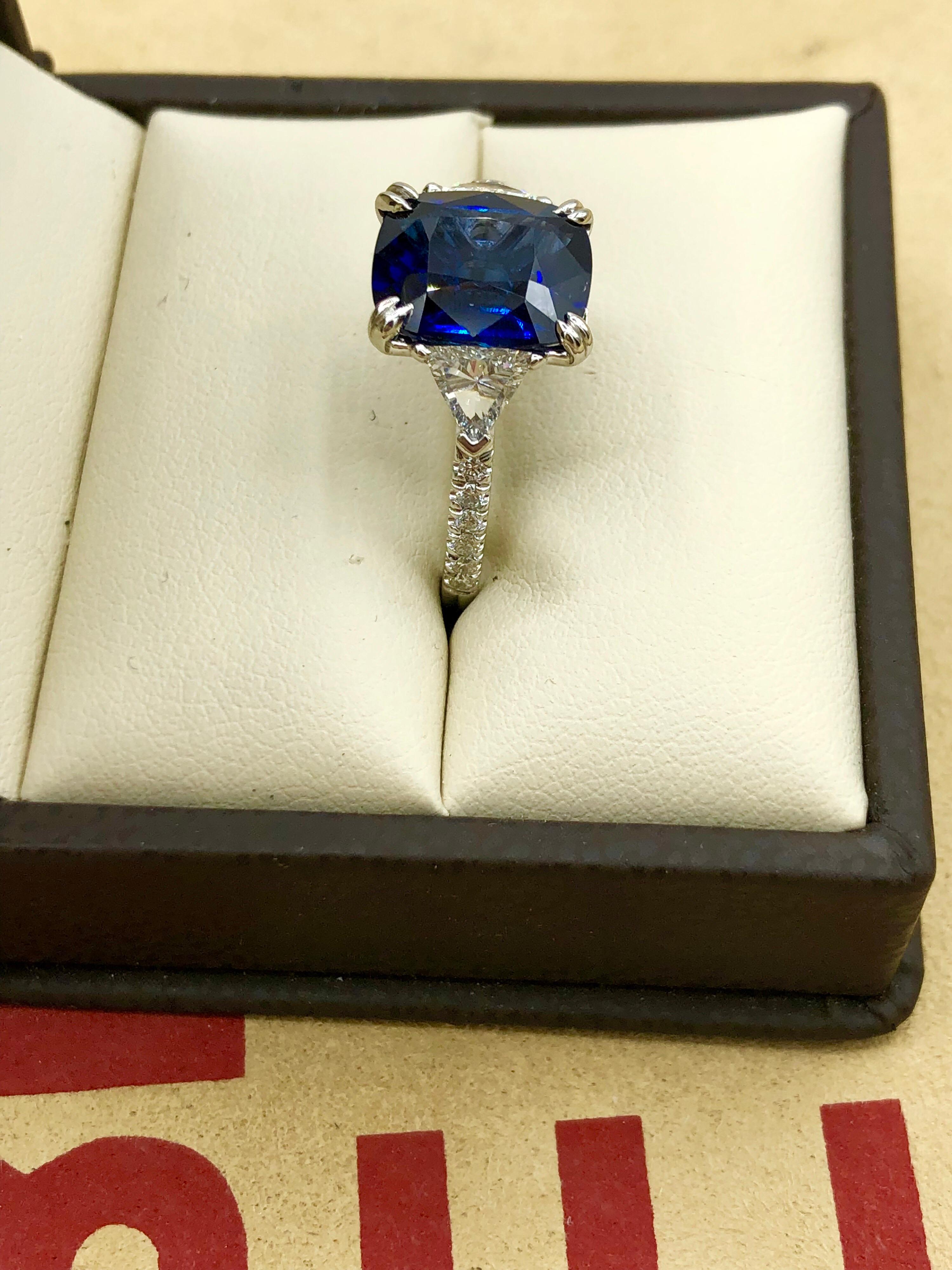 Emilio Jewelry Certified 4.84 Carat Vivid Blue Ceylon Sapphire Diamond Ring 4