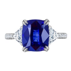 Emilio Jewelry Certified 4.84 Carat Vivid Blue Ceylon Sapphire Diamond Ring 