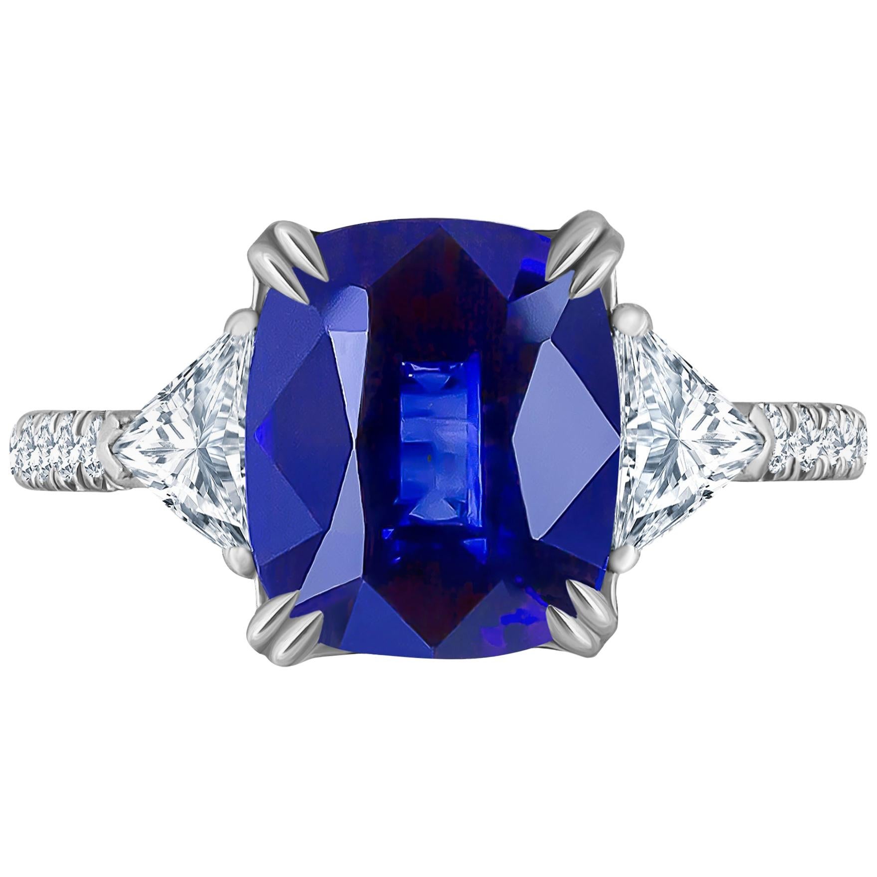 Emilio Jewelry Certified 4.84 Carat Vivid Blue Ceylon Sapphire Diamond Ring