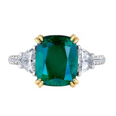 Emilio Jewelry Certified 4.97 Carat Emerald Diamond Platinum Ring