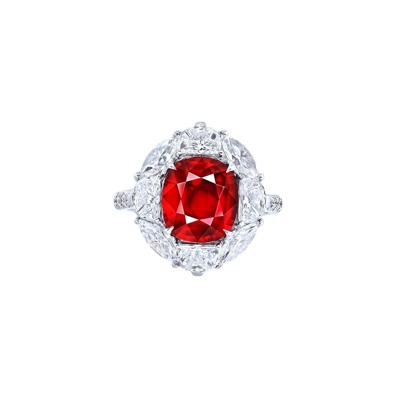 Emilio Jewelry Certified 5 Carat No Heat Vivid Red Ruby Ring In New Condition For Sale In New York, NY