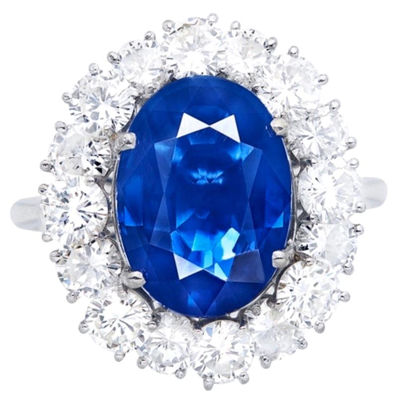 Emilio Jewelry Certified 5 Carat Unheated Kashmir Ring For Sale