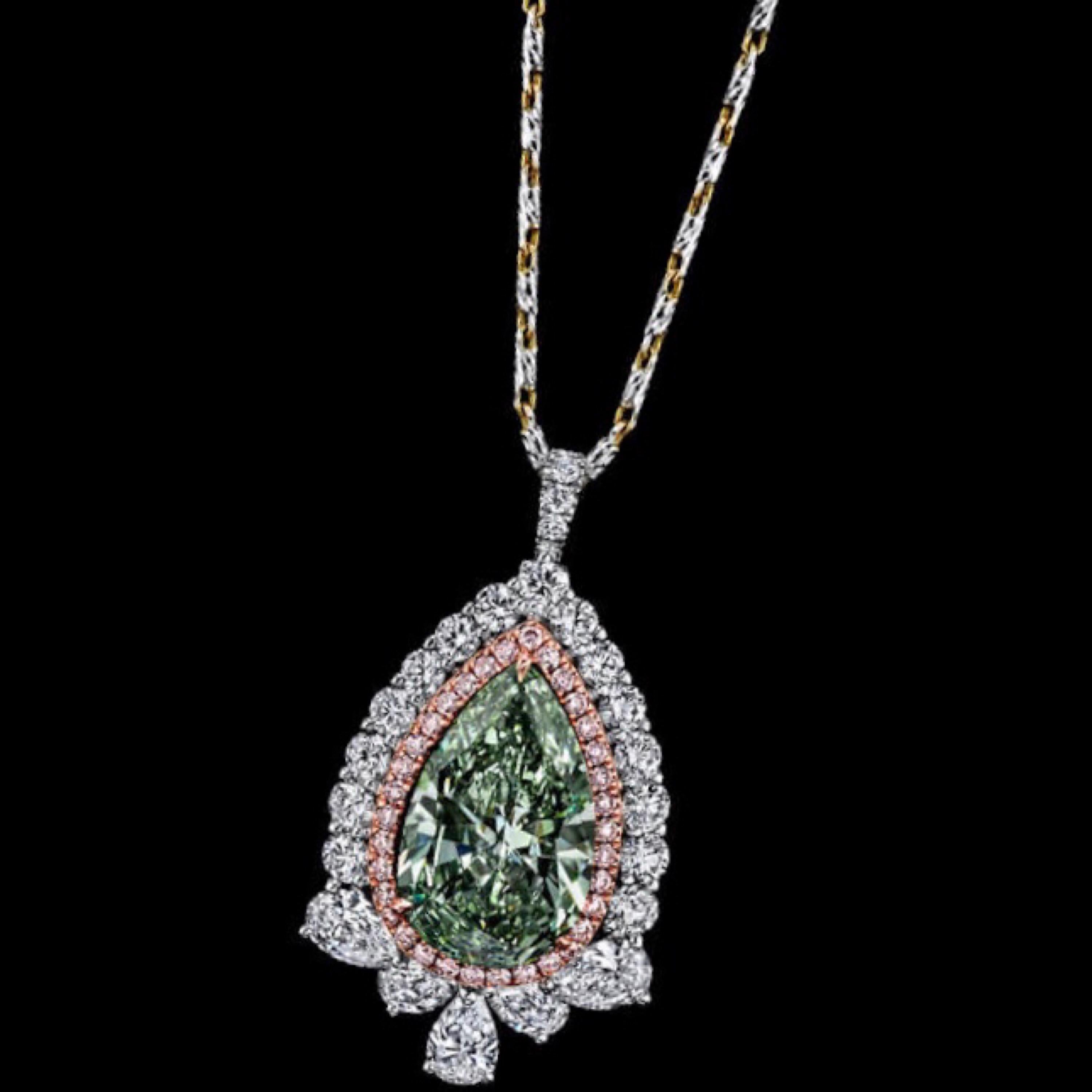 Pear Cut Emilio Jewelry Certified 5.00 Carat Fancy Green Internally Flawless Diamond