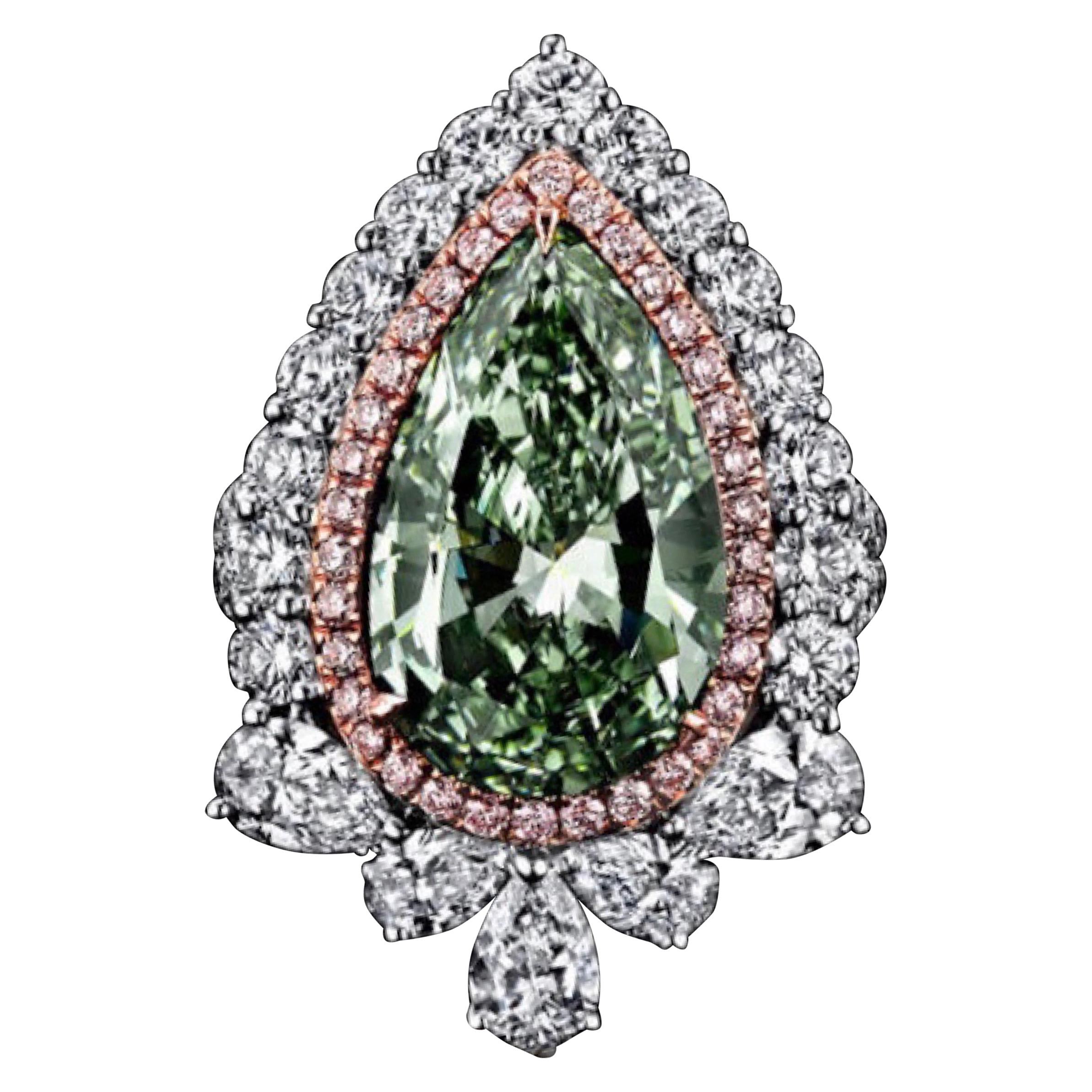 Emilio Jewelry Certified 5.00 Carat Fancy Green Internally Flawless Diamond