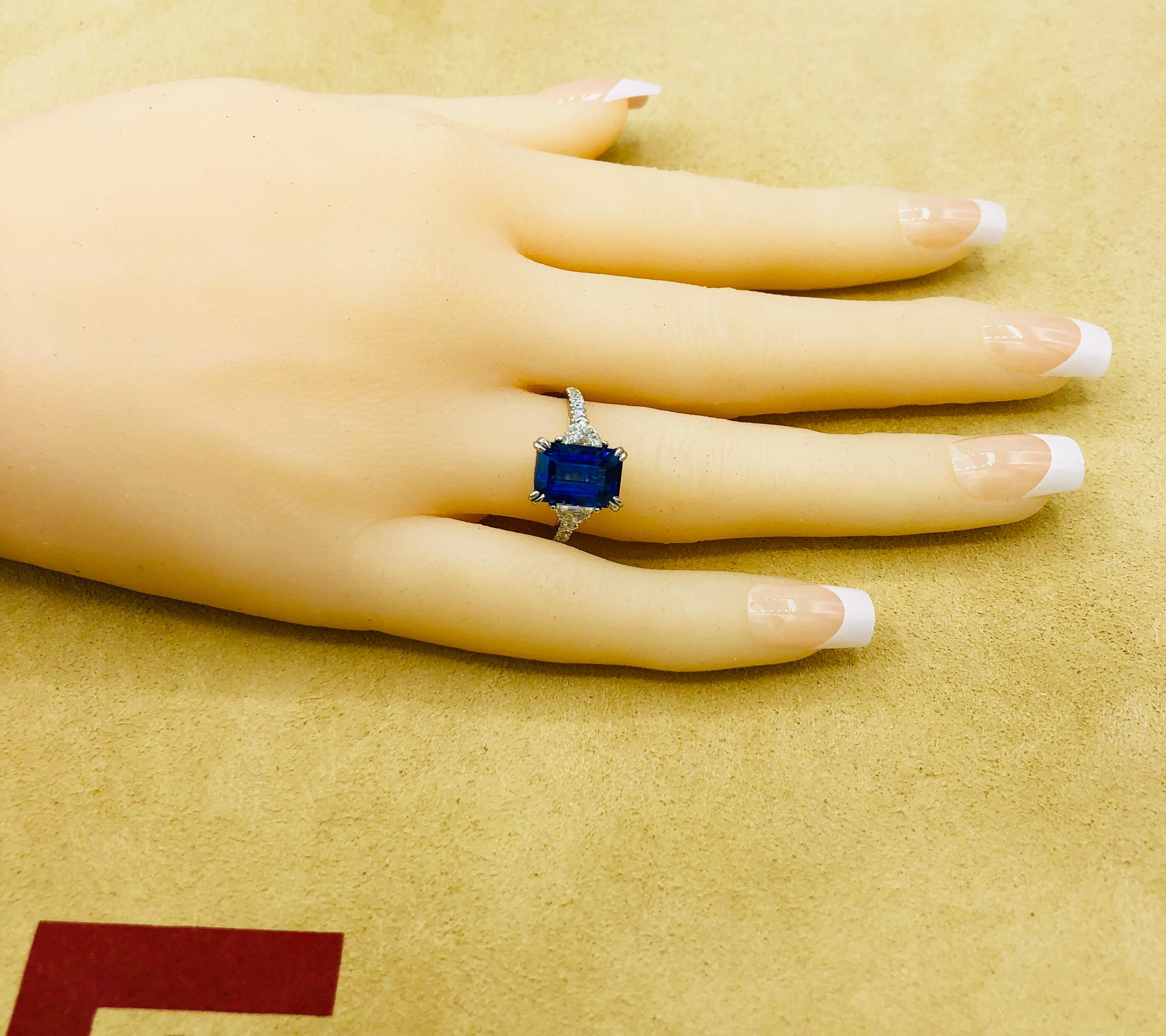 Emilio Jewelry Certified 5.02 Carat Sapphire Diamond Platinum Ring 7