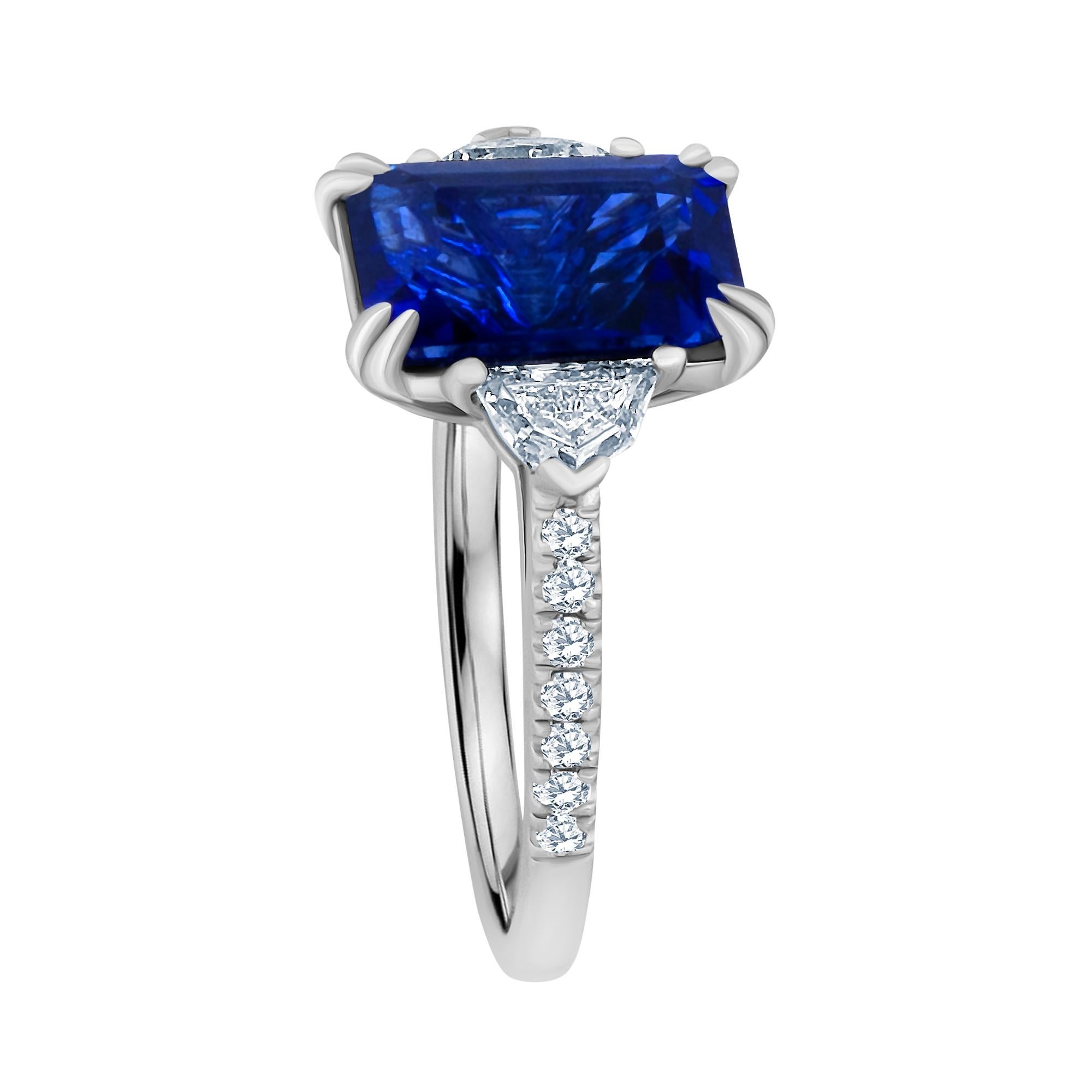 Emerald Cut Emilio Jewelry Certified 5.02 Carat Sapphire Diamond Platinum Ring