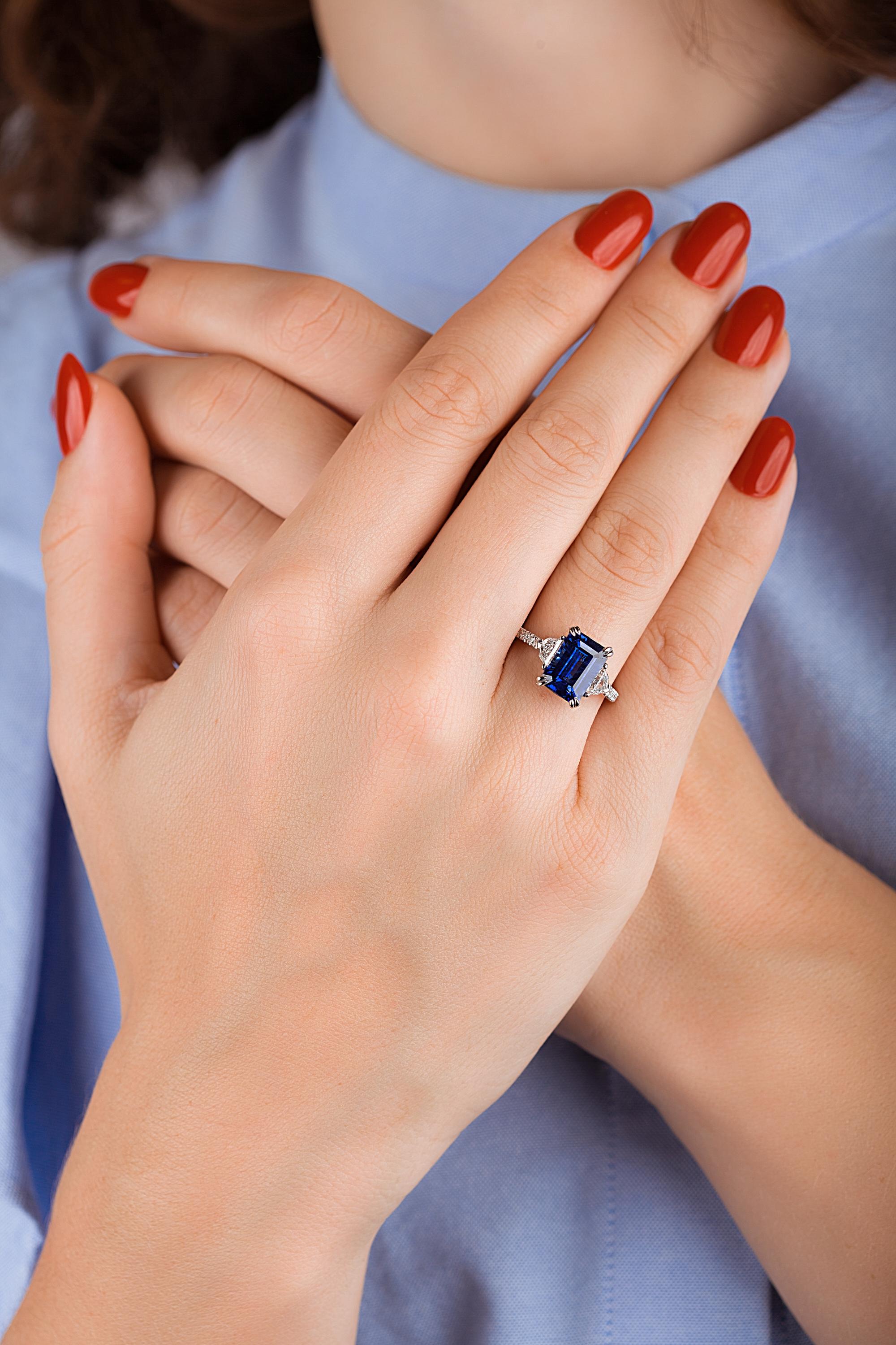 Emilio Jewelry Certified 5.02 Carat Sapphire Diamond Platinum Ring 1