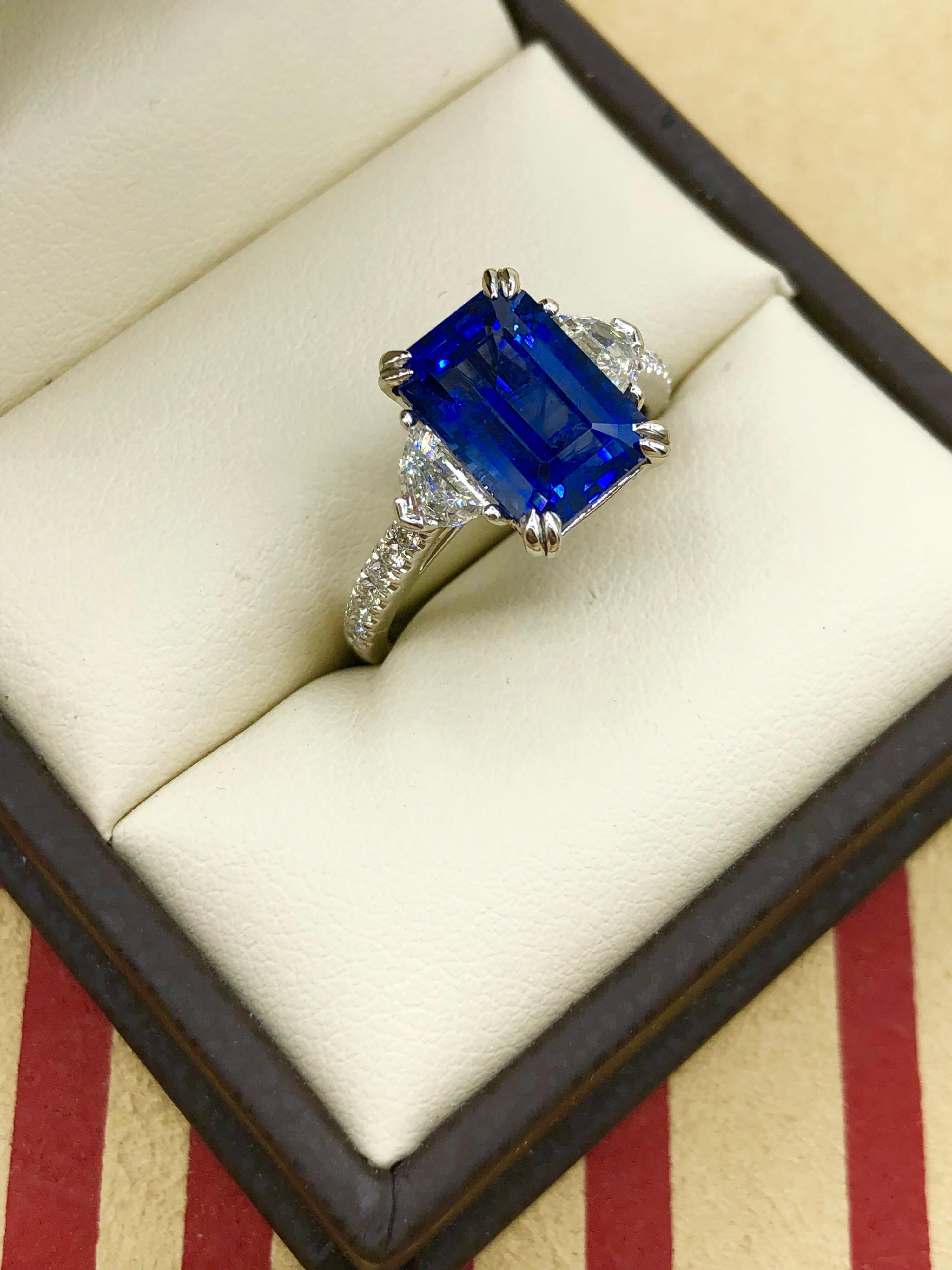 Emilio Jewelry Certified 5.02 Carat Sapphire Diamond Platinum Ring 3