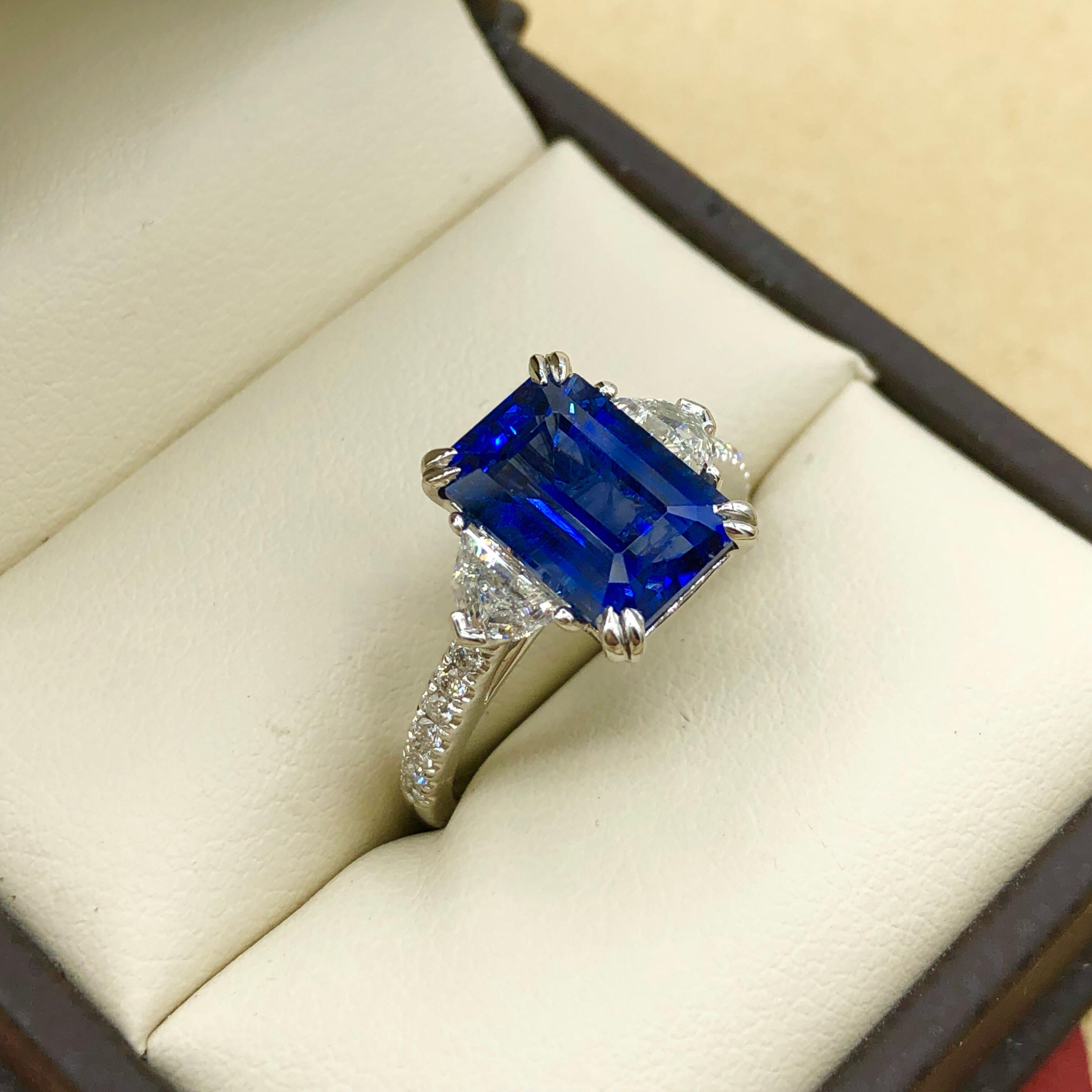 Emilio Jewelry Certified 5.02 Carat Sapphire Diamond Platinum Ring 4