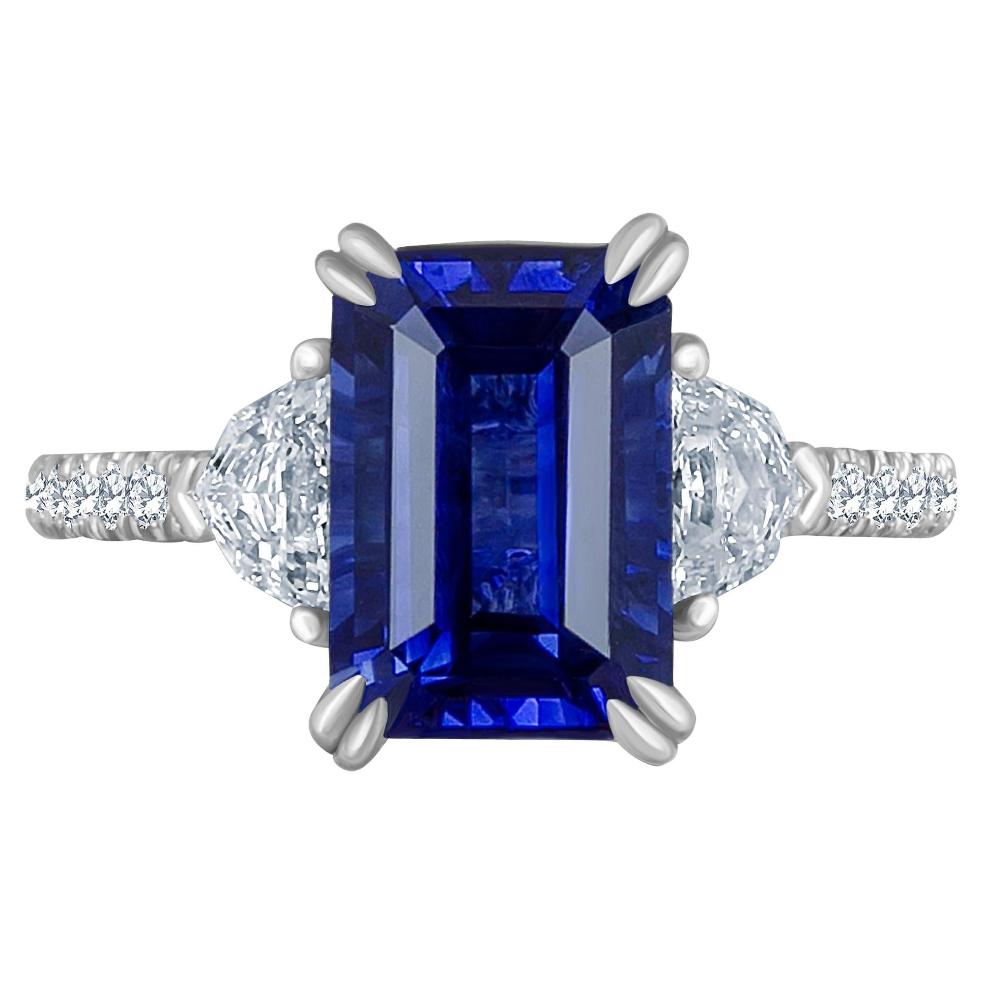 Emilio Jewelry Certified 5.02 Carat Sapphire Diamond Platinum Ring