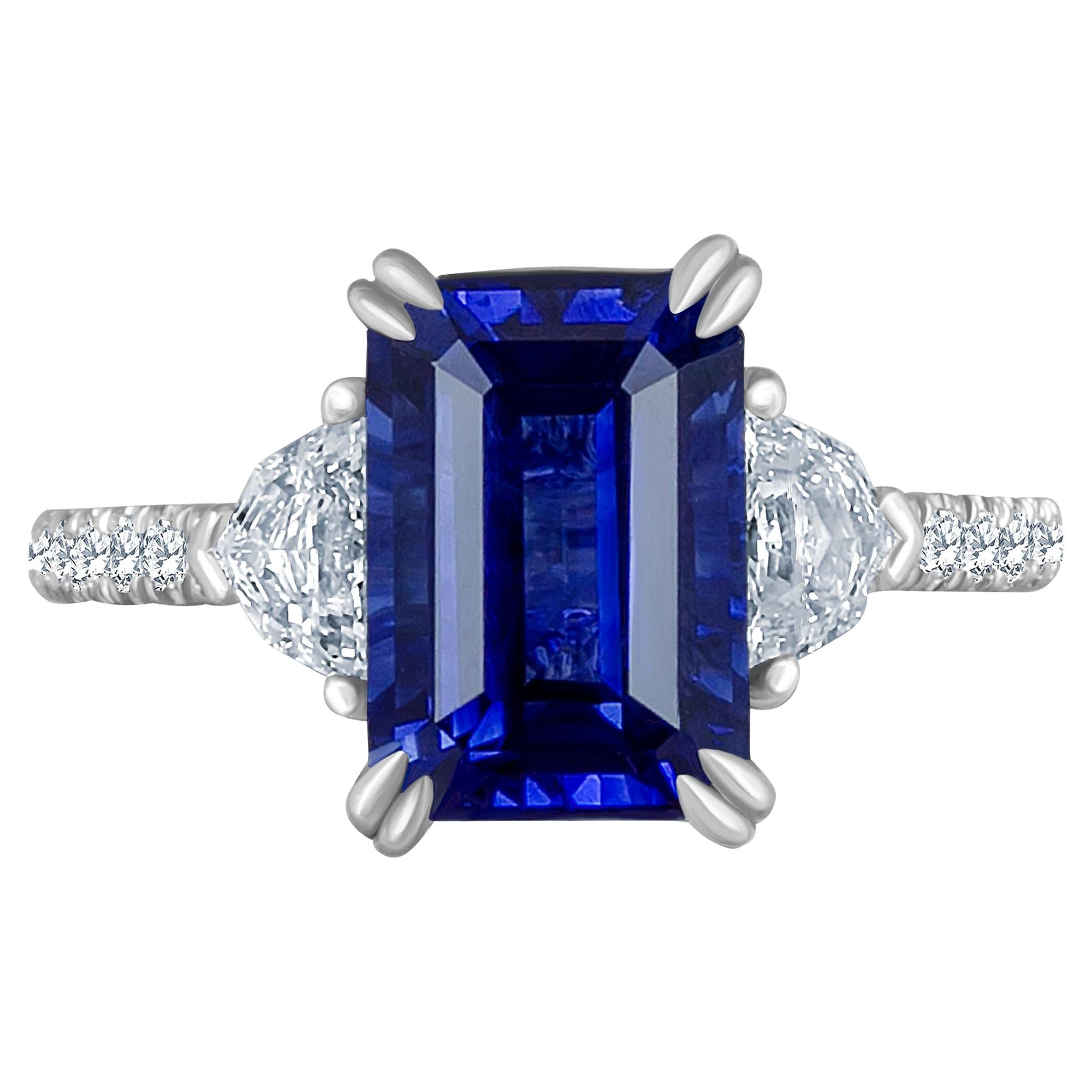Emilio Jewelry Certified 5.02 Carat Sapphire Diamond Platinum Ring